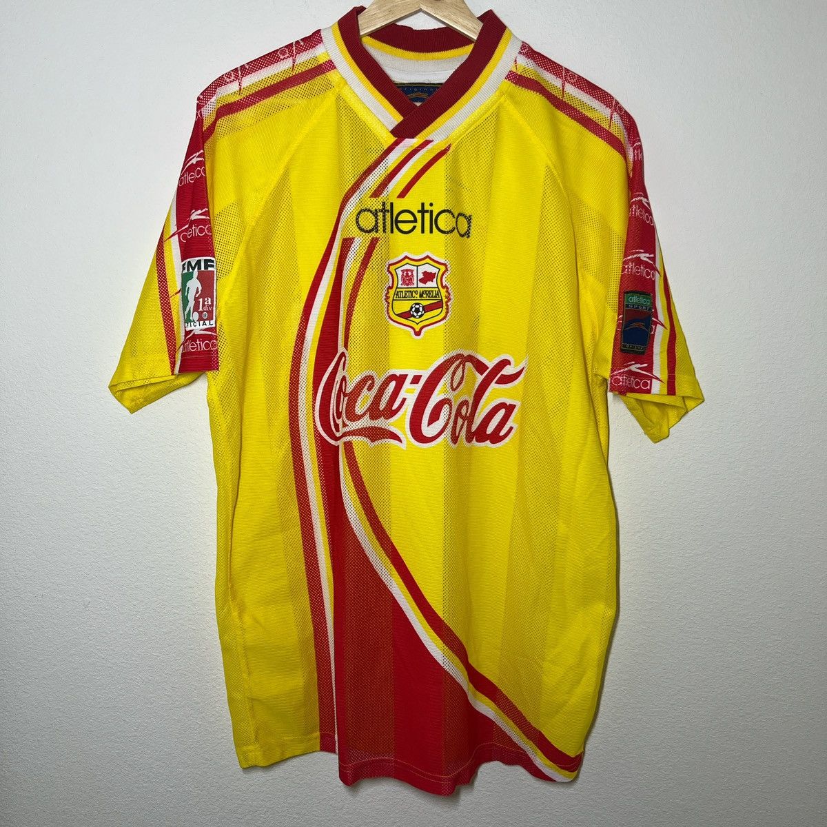 Maillot Vintage Atletico Morelia Années 90 - Atletica, Sponsor Coca-Cola & Sol, Taille XL