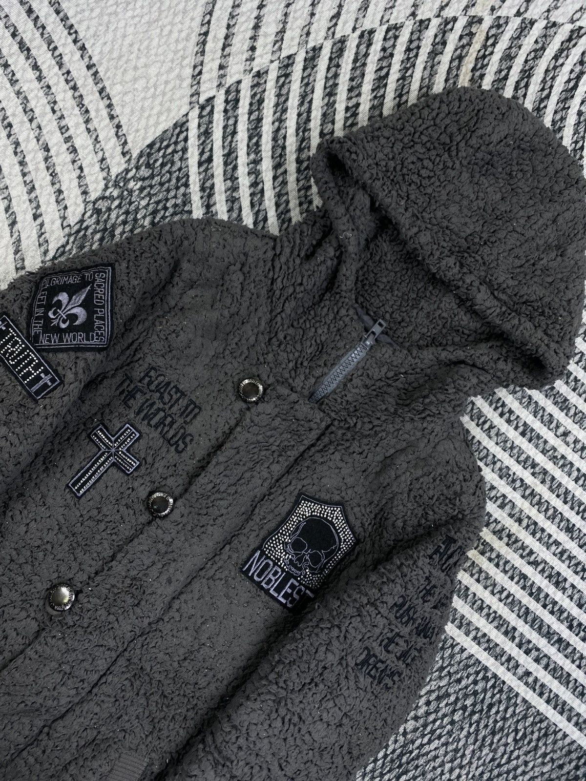 Japanese Brand Vtg Ghost Of Harlem Teddy Fleece Patches Hooded Zip Jacket Size US S / EU 44-46 / 1 - 7 Thumbnail