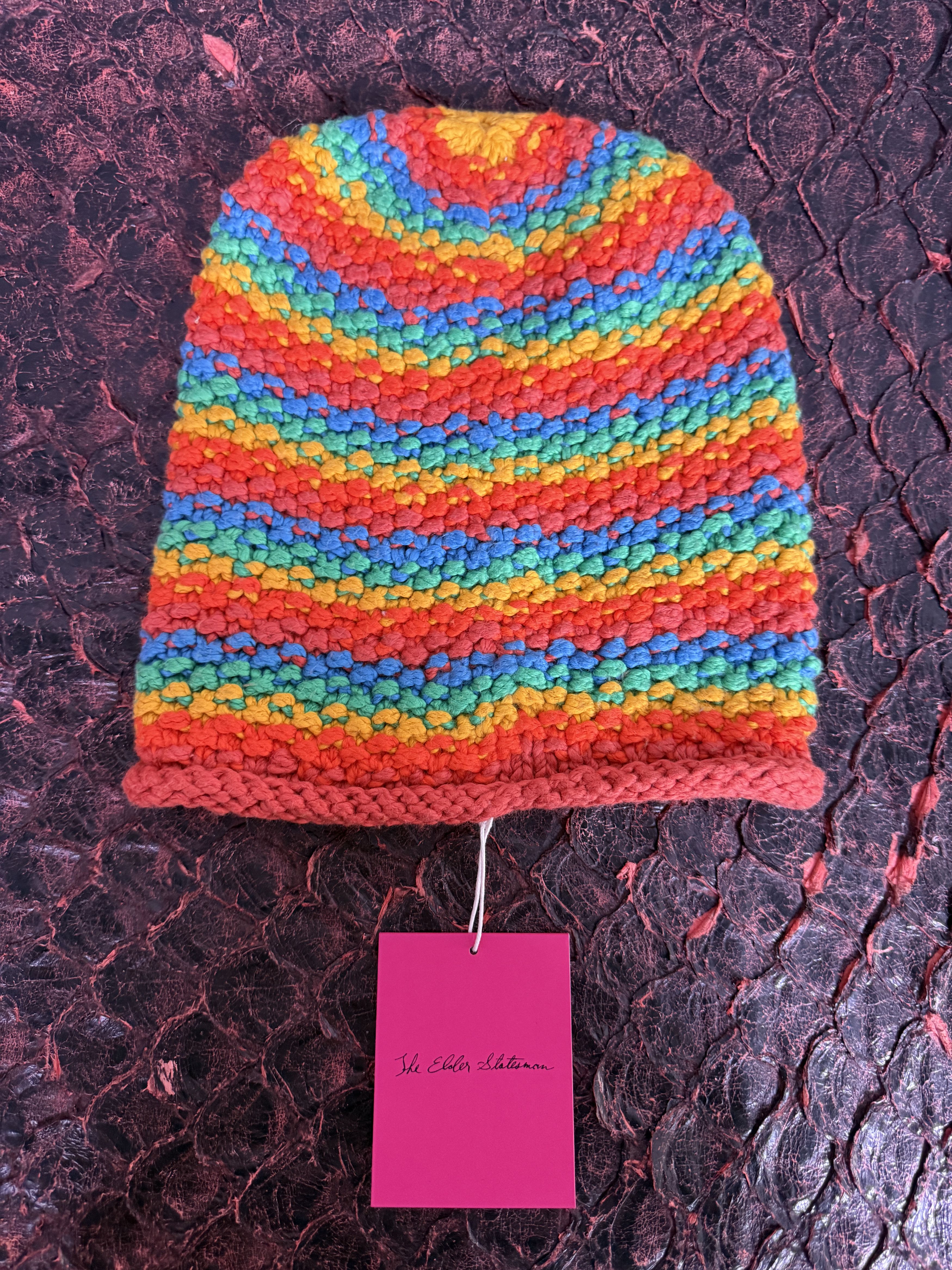 The Elder Statesman The Elder Statesman Rainbow Hand Knit Stripe Cap Size ONE SIZE - 3 Thumbnail