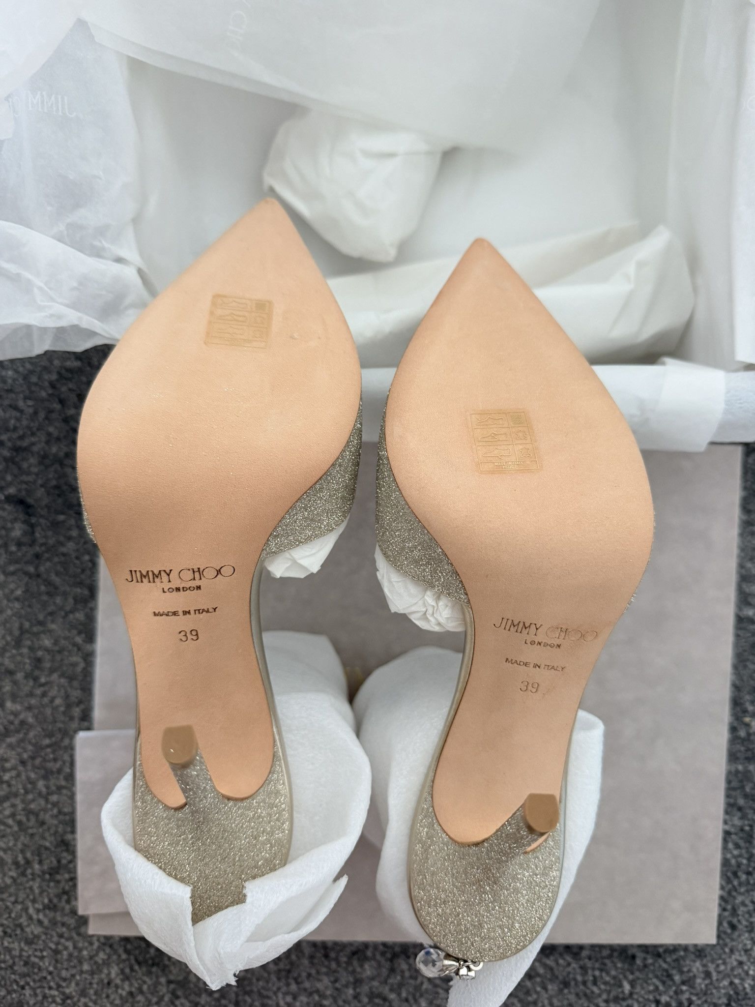 Jimmy Choo JIMMY CHOO Saeda 100 Platinum Glitter Pumps New Auth Size US 9 / IT 39 - 5 Thumbnail