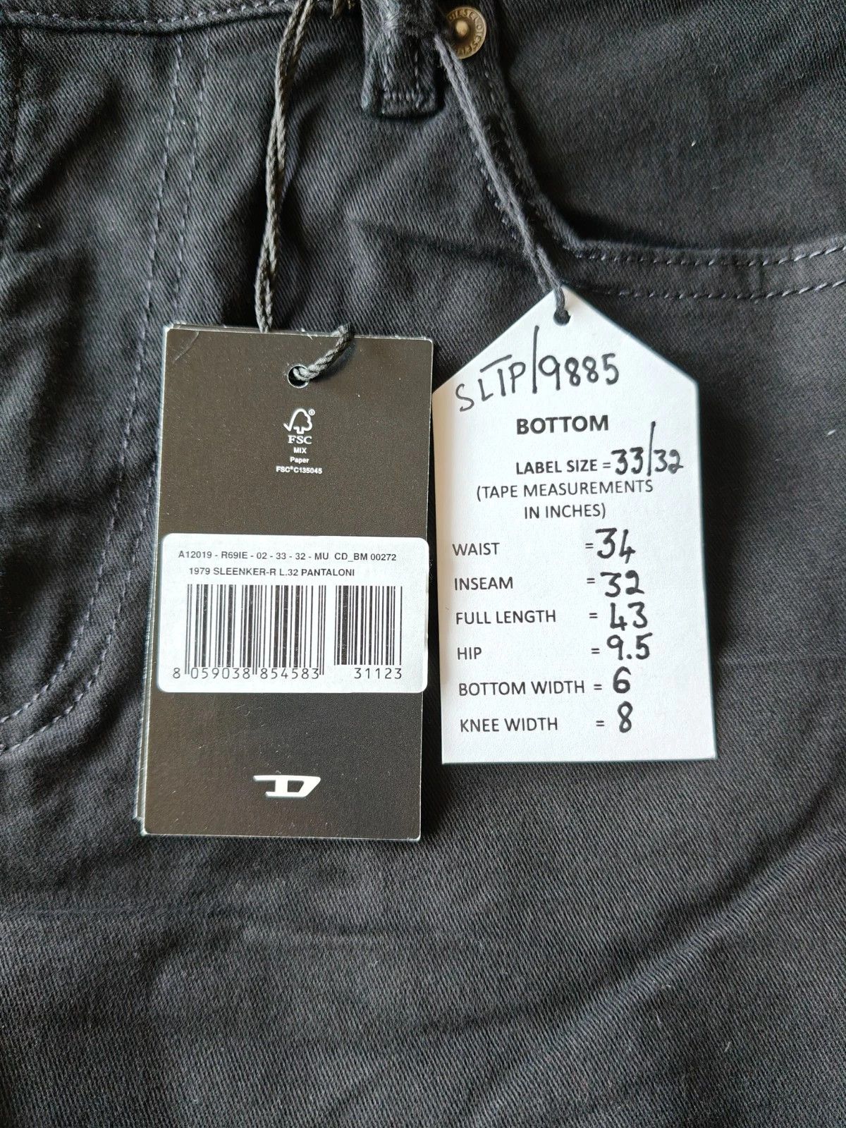 Diesel Diesel 1979 SLEENKER-R L.32 MENS JEANS SLTP/9885 Size US 33 - 5 Thumbnail