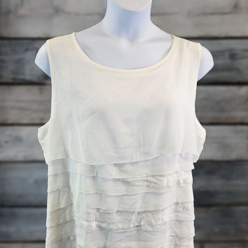 Avenue Avenue Top Womens Sz 22/24 White Sleeveless Layered Sequins Size 3XL / US 20-22 - 1 Thumbnail