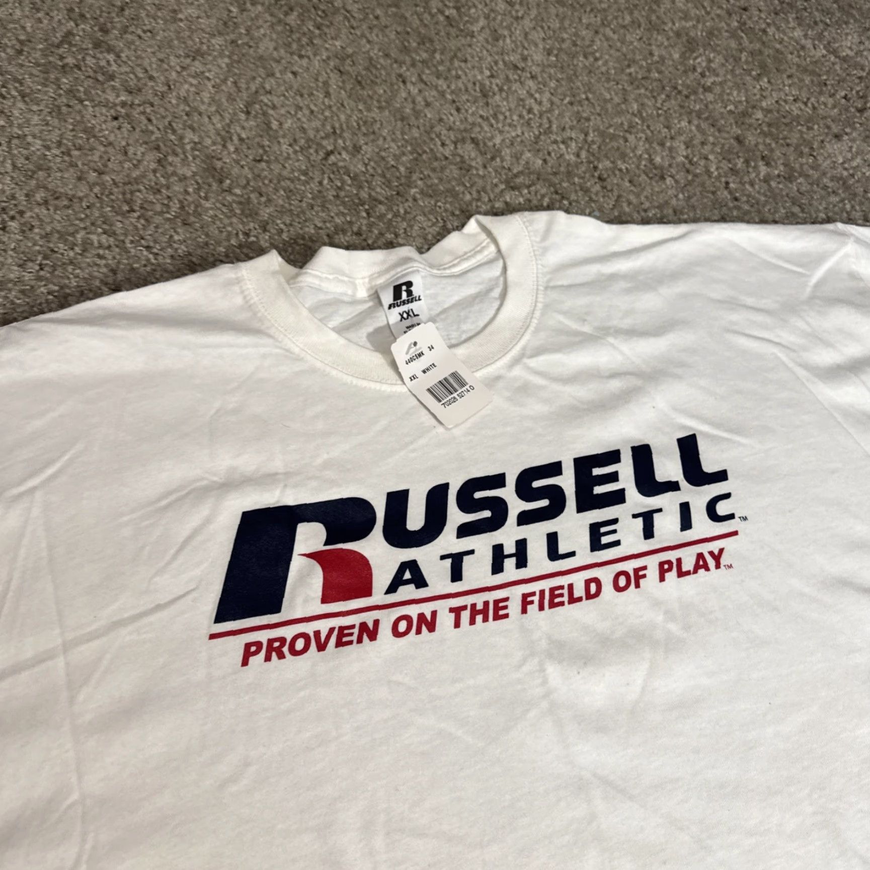 Russell Athletic VINTAGE Russell Athletic T-Shirt Men 2XL White NOS New With Tags Advertising Y2K Shirt Size US XXL / EU 58 / 5 - 6 Thumbnail