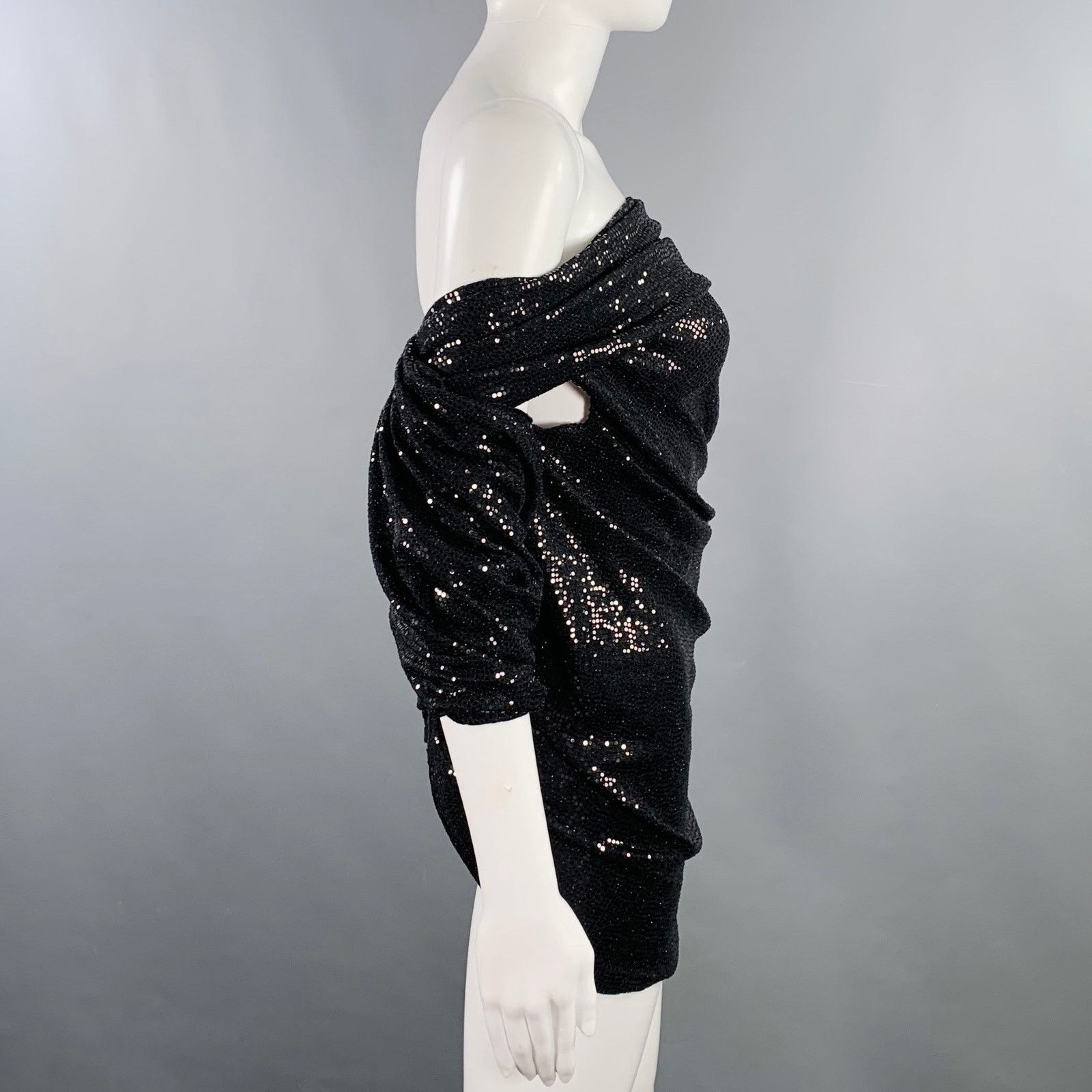 The Attico 4 Black Nylon Blend Sequined One Shoulder Dress Top Size S / US 4 / IT 40 - 2 Thumbnail