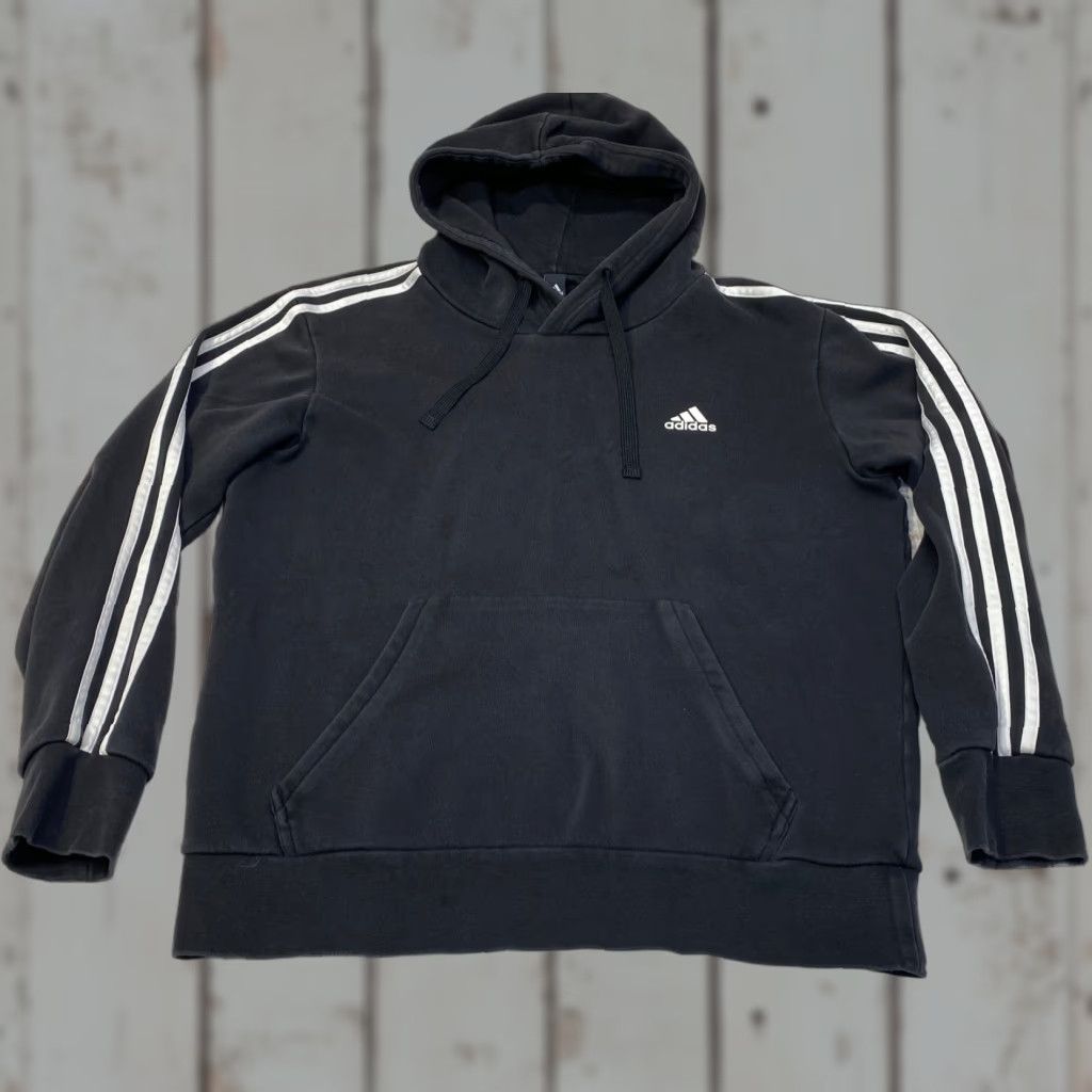 Adidas VINTAGE Adidas Hoodie Mens Large Black White Logo Spelled Out White Stripes 7259 Size US L / EU 52-54 / 3 - 1 Thumbnail