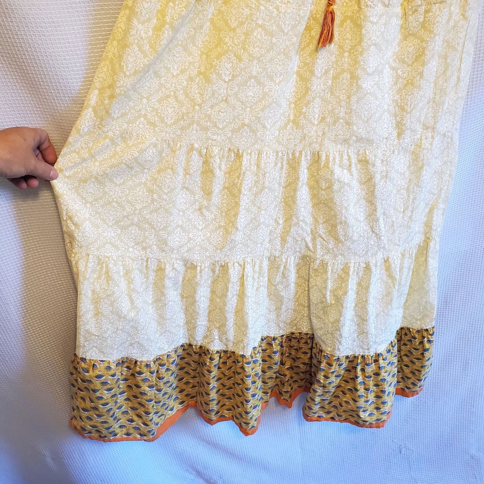 Vintage Womens Tiered Maxi Skirt Yellow Damask Peasant Summer Size 36" / US 14 / IT 50 - 5 Thumbnail