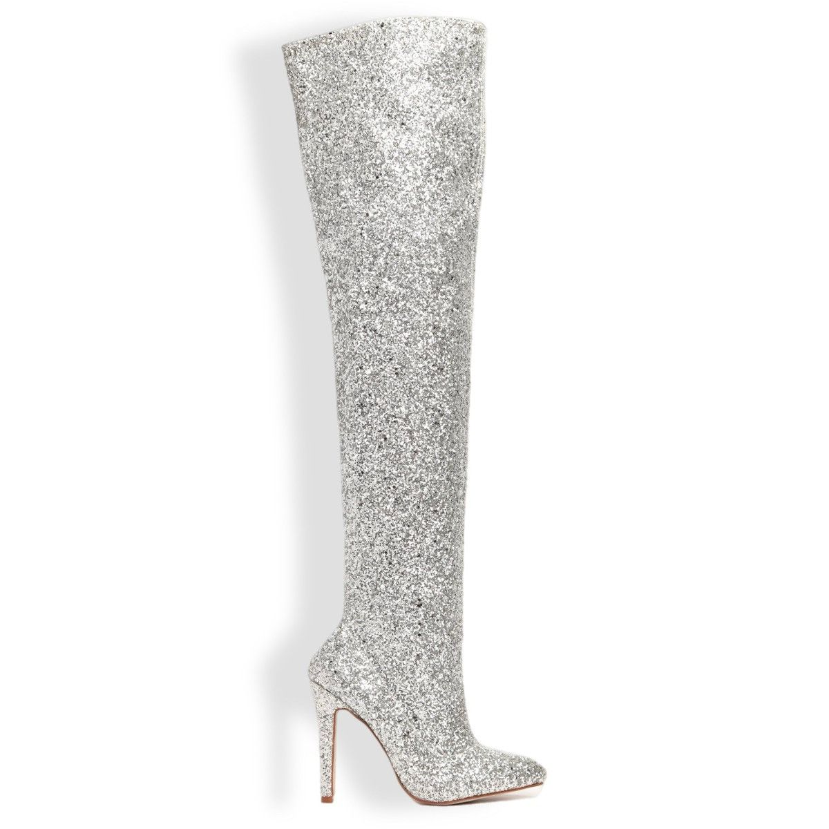 Other Silver Thigh High Pointed Toe Stiletto Heel Boot Women’s 6.5 Size US 6.5 / IT 36.5 - 2 Thumbnail
