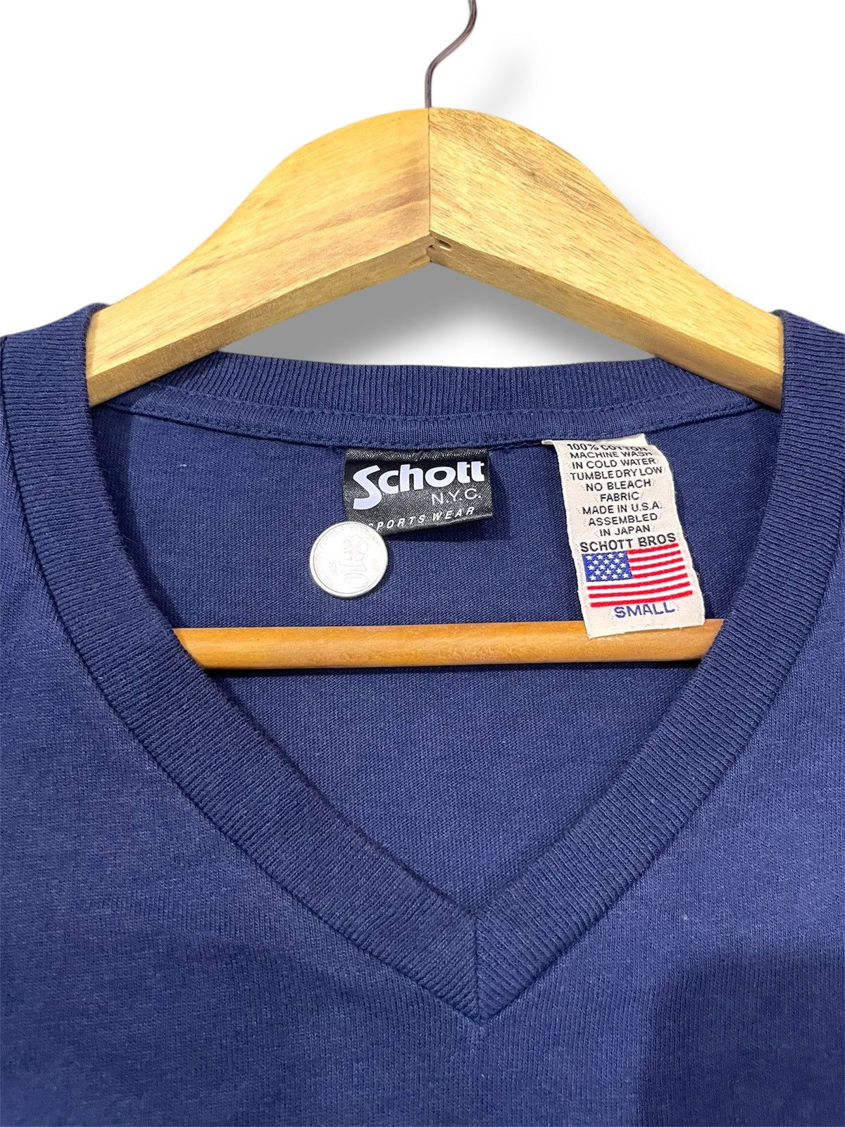 Schott × Vintage Vintage Schott Bros New York City V-Neck Pocket Tee Size US S / EU 44-46 / 1 - 5 Thumbnail