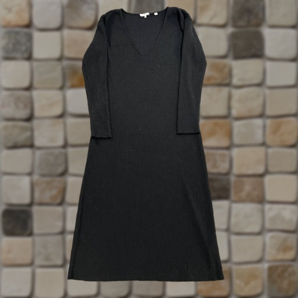 Vince Vince Sweater Dress Womens Large Black Cotton Blend Midi Dress Size L / US 10 / IT 46 - 1 Thumbnail