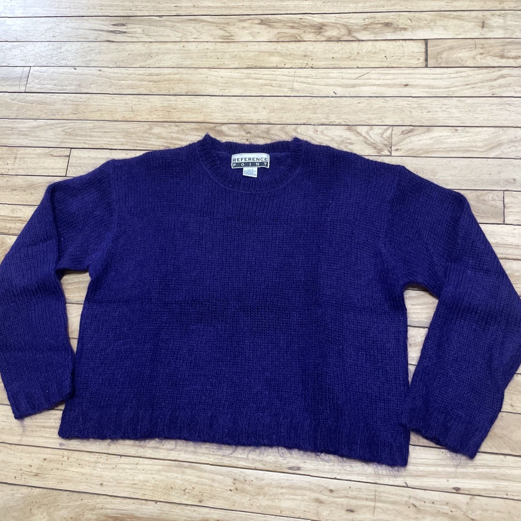 Vintage VINTAGE Reference Point Sweater Wool Mohair Women S Royal Purple 90s Crop Knit Pullover Long Sleeve V-Neck Button Sheep? (Wait) Size S / US 4 / IT 40 - 3 Thumbnail