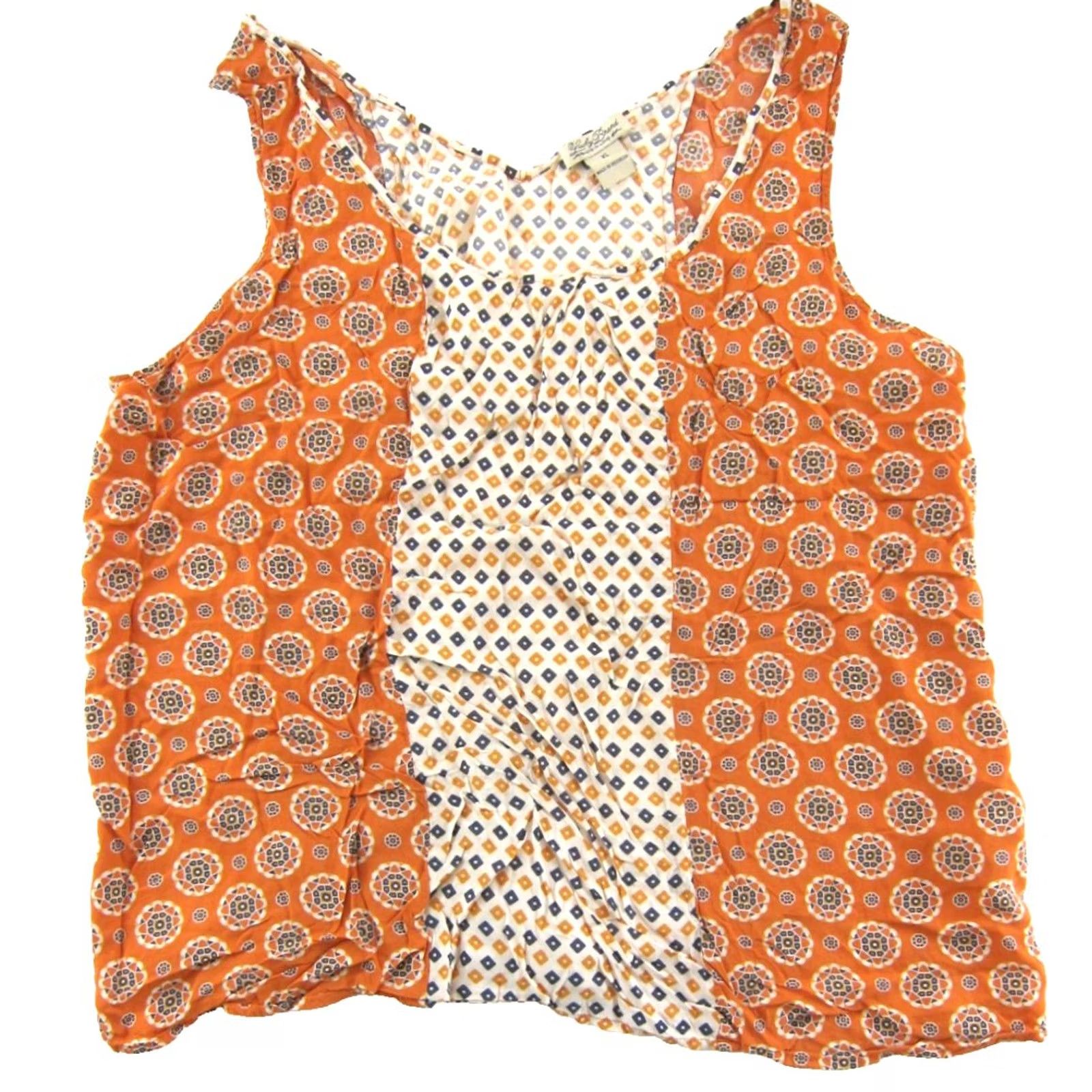 Lucky Brand Lucky Brand Geometric Tank Blouse Woman XL Orange Geometric Tank Top Casual Sleeveless Rayon 70s Retro Floral Summer Blouse Womens XL Size XL / US 12-14 / IT 48-50 - 2 Thumbnail