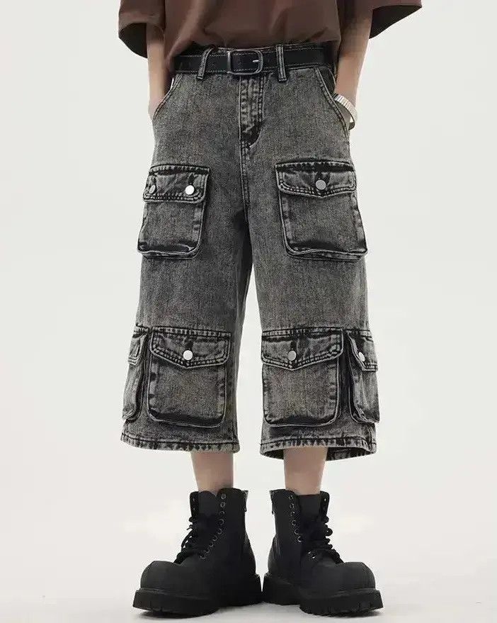 Japanese Brand Heavy wash vintage multi-pocket cargo denim shorts Size US 32 / EU 48 - 1 Thumbnail