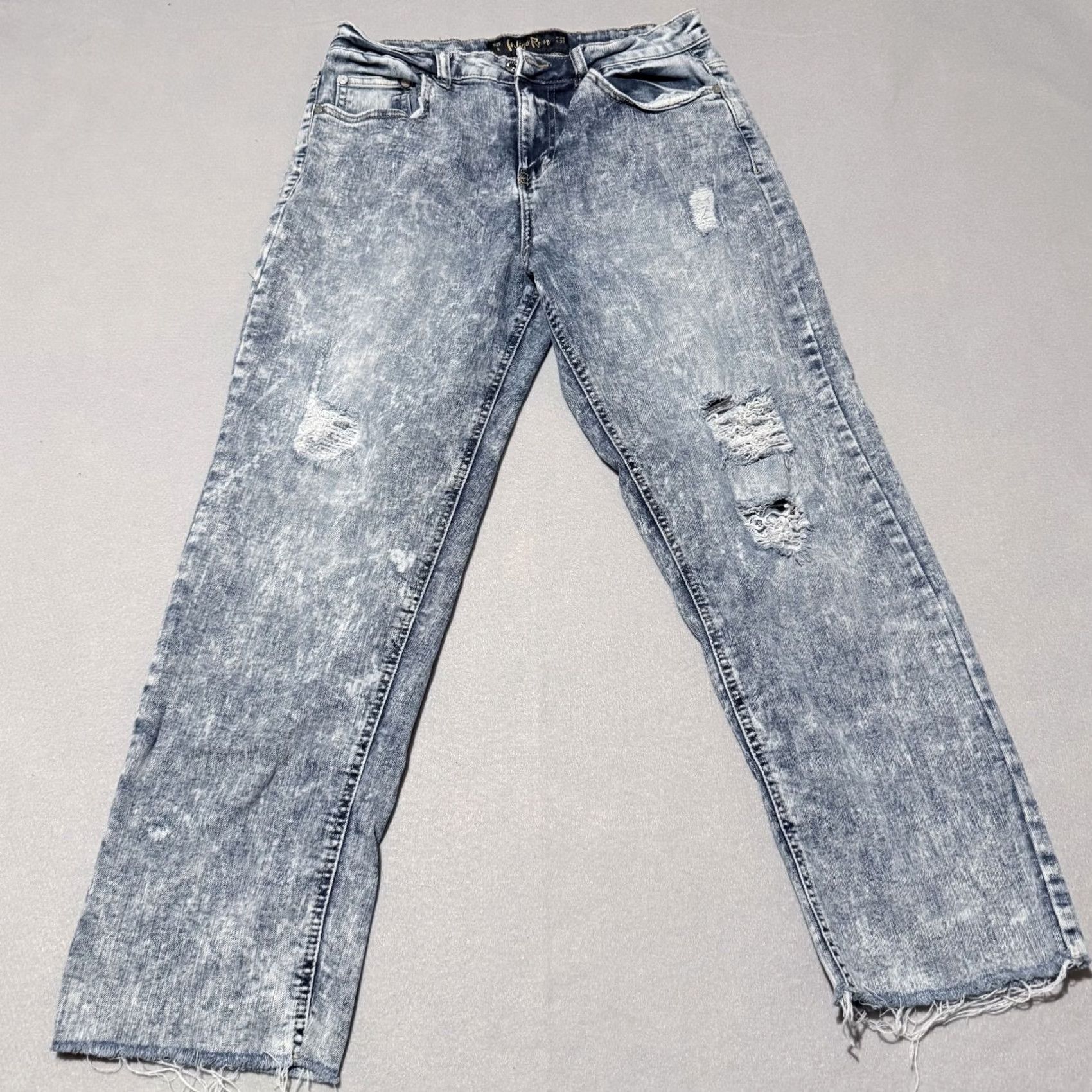 Denime Indigo Rein Jeans Women’s Acid Wash Distressed Frayed Hem Straight - 9 Blue Jeans Womens 28 Straight 5-Pocket Denim 90s Decade Vintage No Size 28" / US 6 / IT 42 - 2 Thumbnail