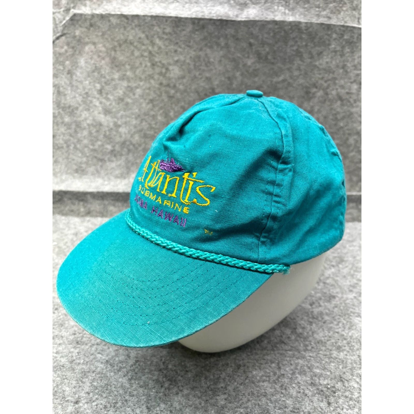 Vintage Hawaiian Headwear Hat Cap Strap Back Adult OS Blue Cotton Atlantis SubmarineTwill Pattern Solid Casual Vintage No N/A Size ONE SIZE - 4 Thumbnail