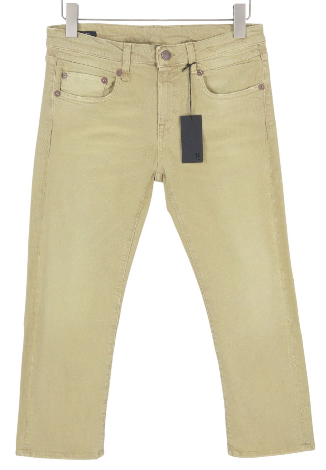 R13 BOY STRAIGHT 29 Khaki Stretchy Washed Ankle Logo 86290 Size 29" - 3 Thumbnail