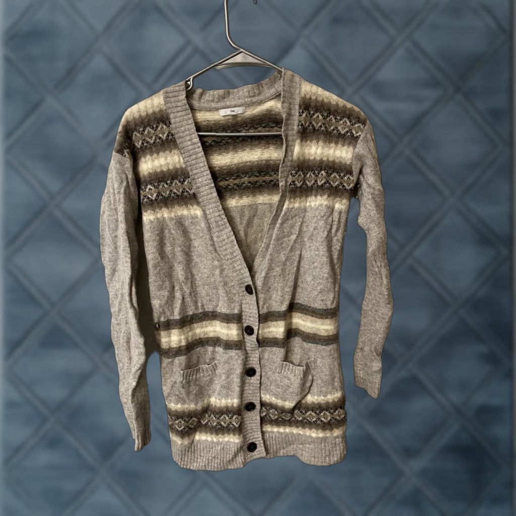 Gap VINTAGE Gap Cardigan Sweater Women Size Medium Wool Knit Fair Isle Boho Granola Striped Size M / US 6-8 / IT 42-44 - 1 Thumbnail