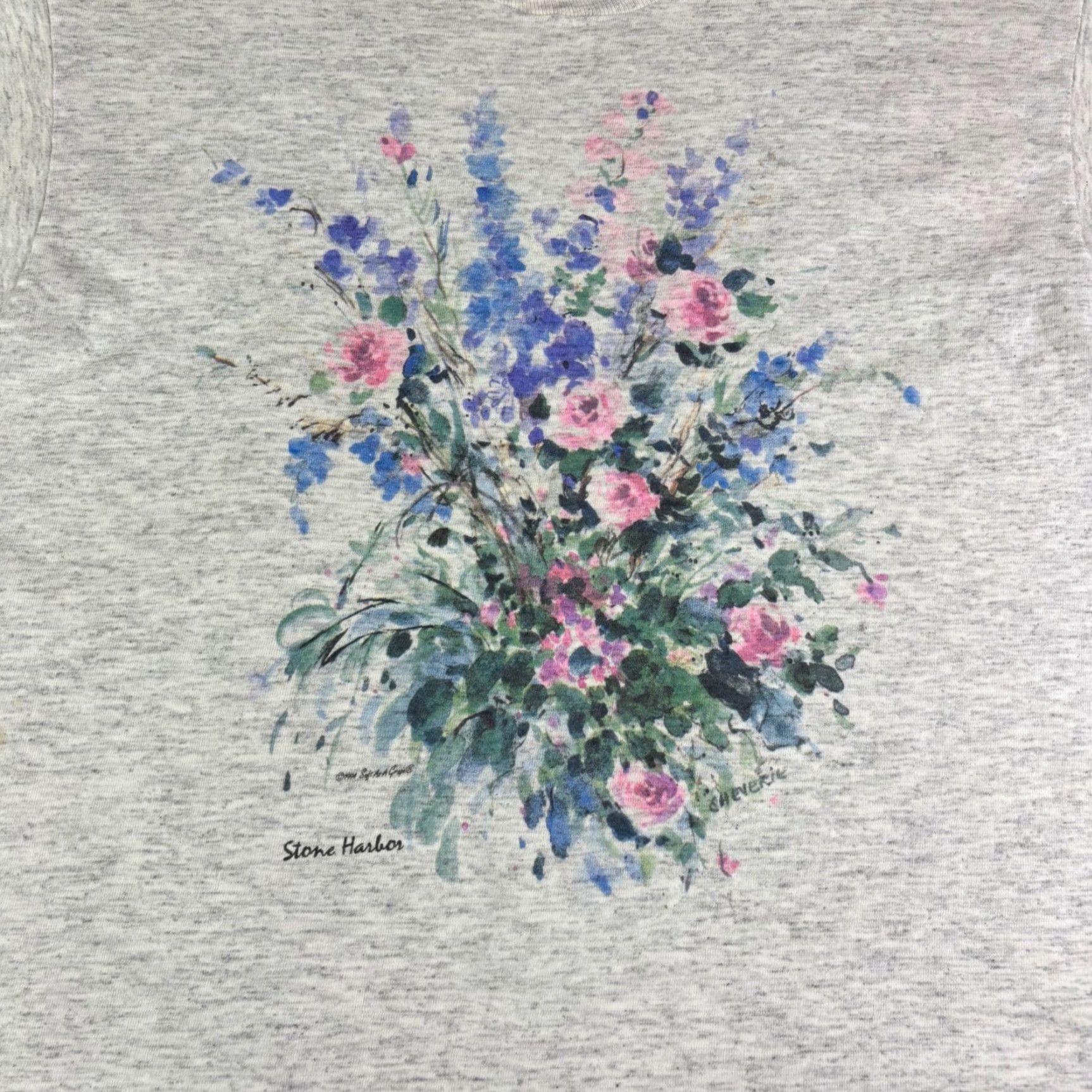 Fruit Of The Loom VINTAGE Mens Large Heather Gray Floral Bouquet Graphic T Shirt 90s USA Size US L / EU 52-54 / 3 - 6 Thumbnail