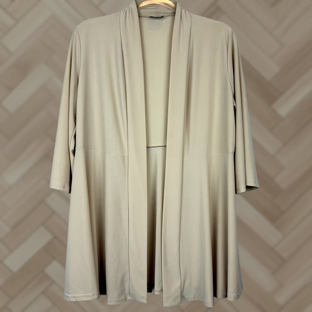 Vintage Womens Medium Beige Knit Open Cardigan Empire Waist Liquid Travel Layer USA Read Size M / US 6-8 / IT 42-44 - 1 Thumbnail