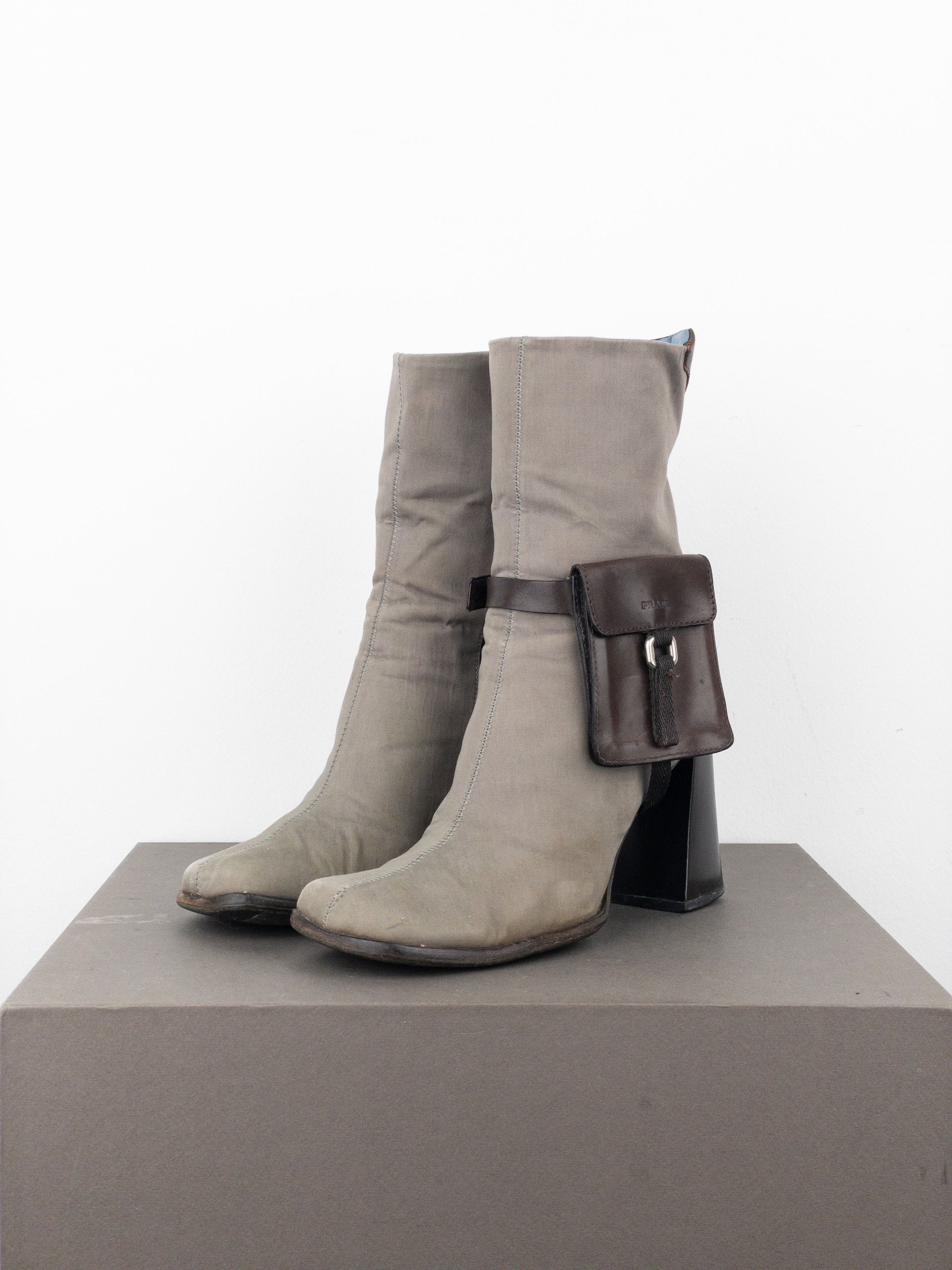 Prada AW99 Hybrid Cargo-Pocket Square Toe Ankle Heel Boots Size US 8 / IT 38 - 1 Thumbnail