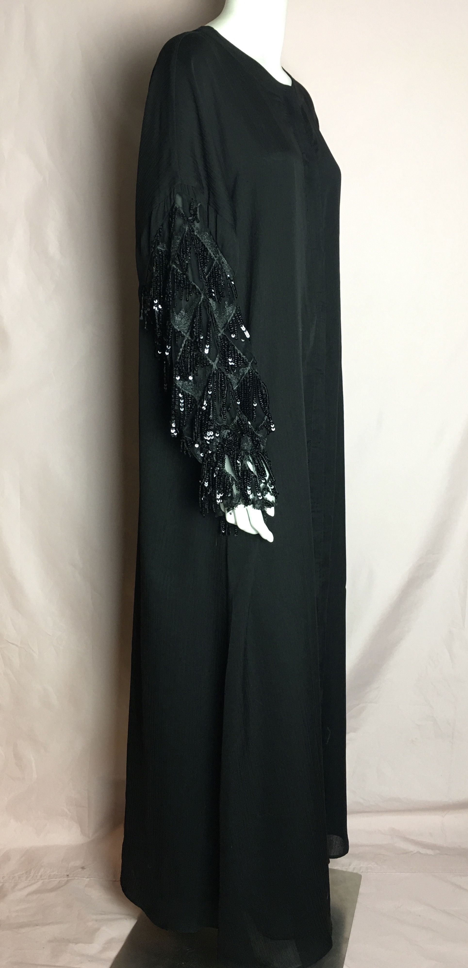 Pierre Cardin Pierre Cardin Black Abaya Dress Sequin Beaded Tassel Sleeves Size M / US 6-8 / IT 42-44 - 4 Thumbnail