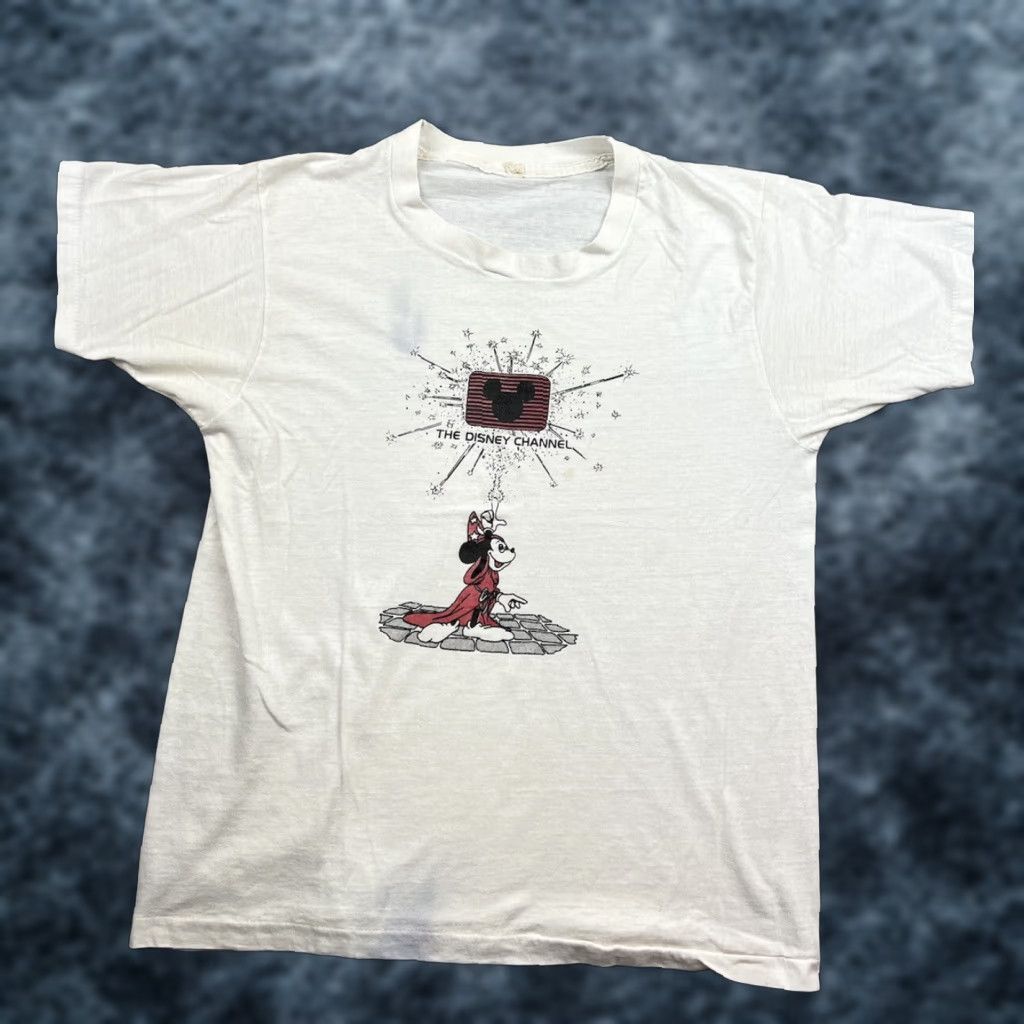 Disney VINTAGE Disney T-Shirt 1980s The Disney Channel Fantasia Mickey Mouse 90s Promo Adult Large White Graphic Tee Men Size US L / EU 52-54 / 3 - 1 Thumbnail