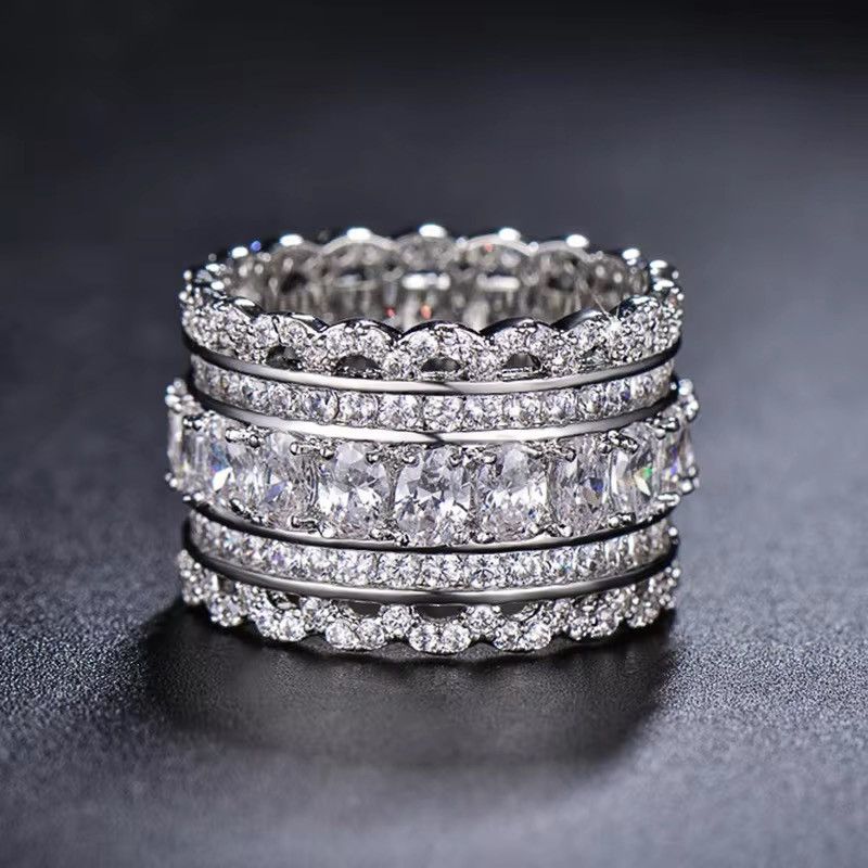 Jewelry Micro Paved Cubic Zirconia Silver Color Wide Rings Size ONE SIZE - 1 Thumbnail