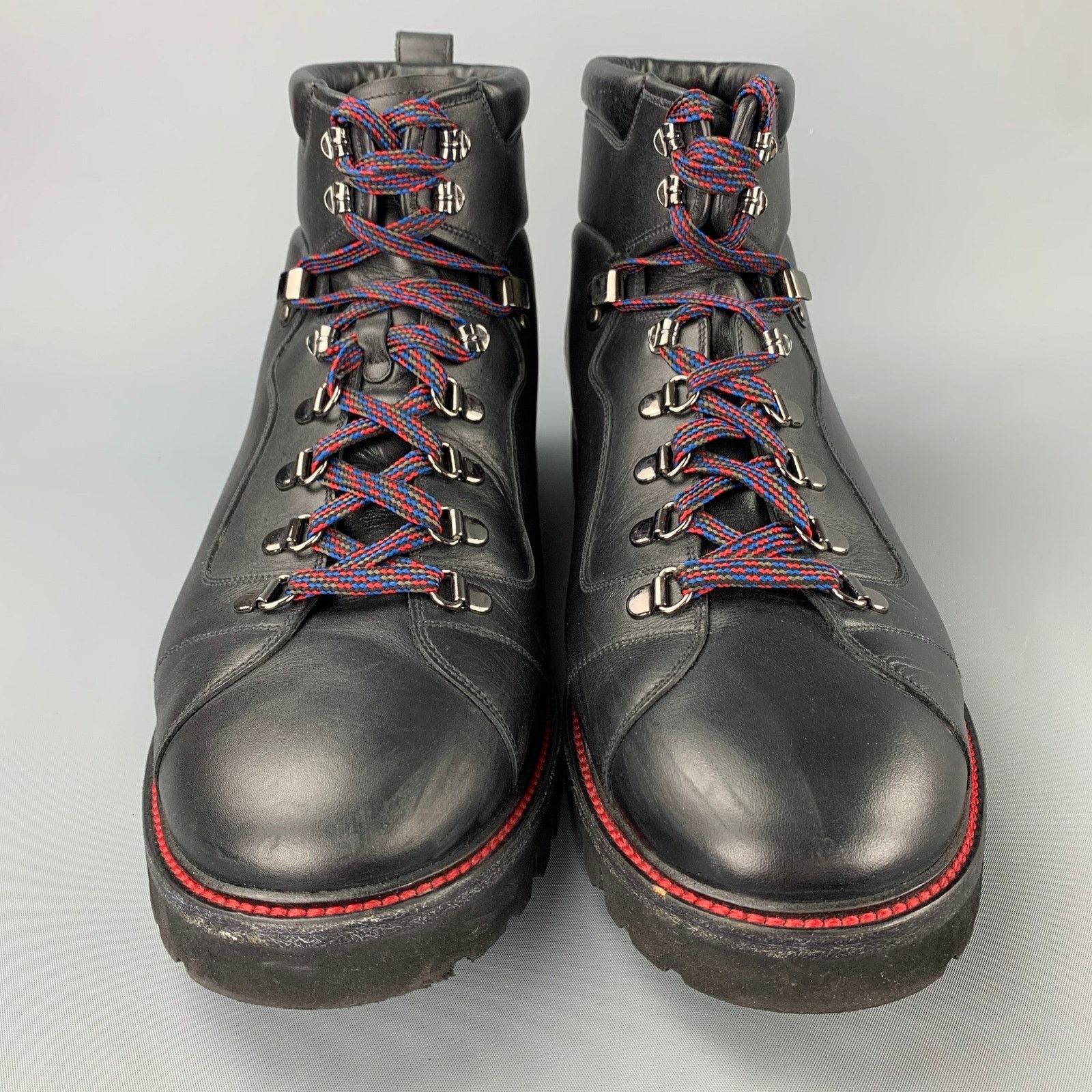 Bally 11 Black Contrast Stitch Leather Fur Ankle Hiking Boots Size US 11 / EU 44 - 4 Thumbnail