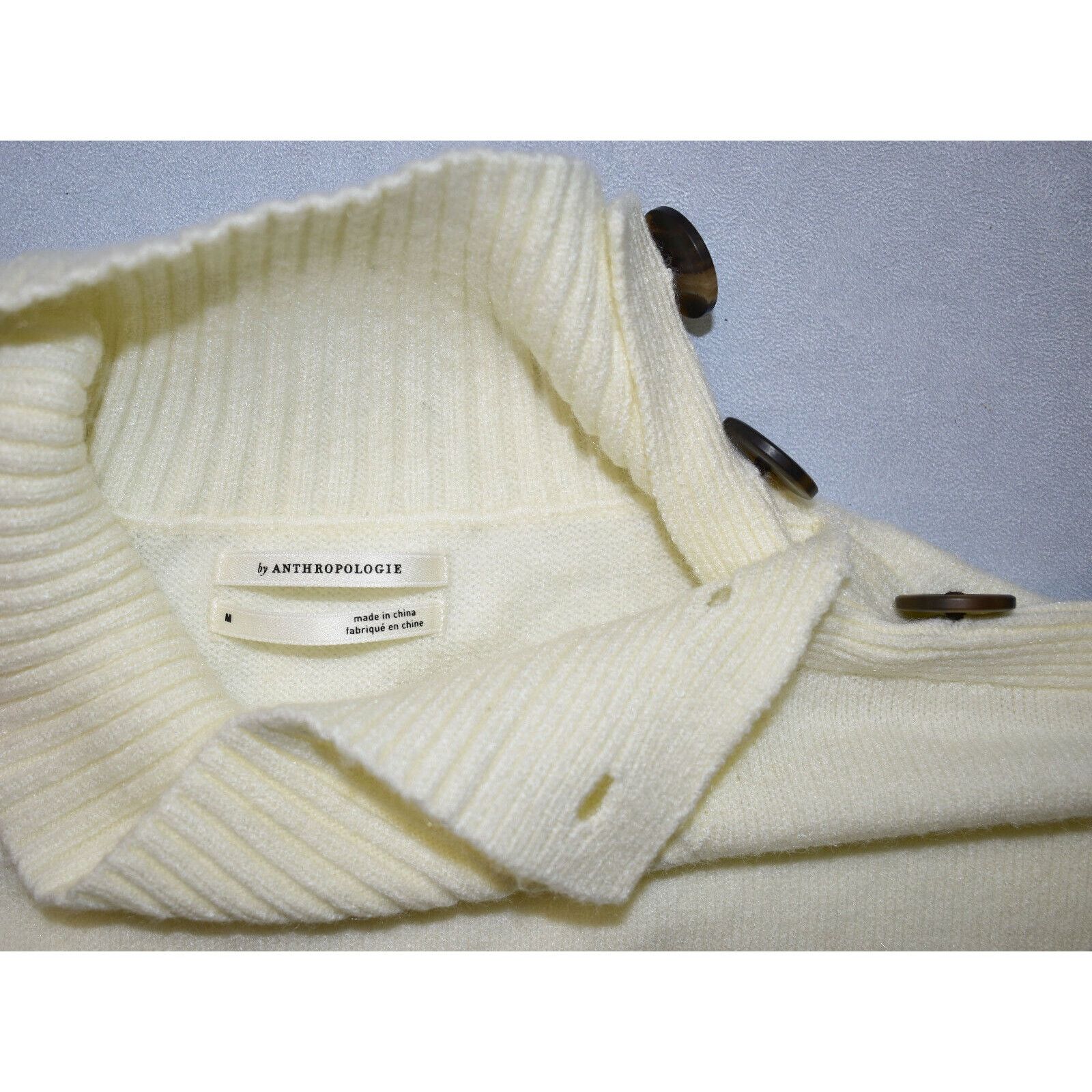 Anthropologie NWT ANTHROPOLOGIE Ivory Buttoned Mockneck Sweater Sz M $98 Size M / US 6-8 / IT 42-44 - 5 Thumbnail