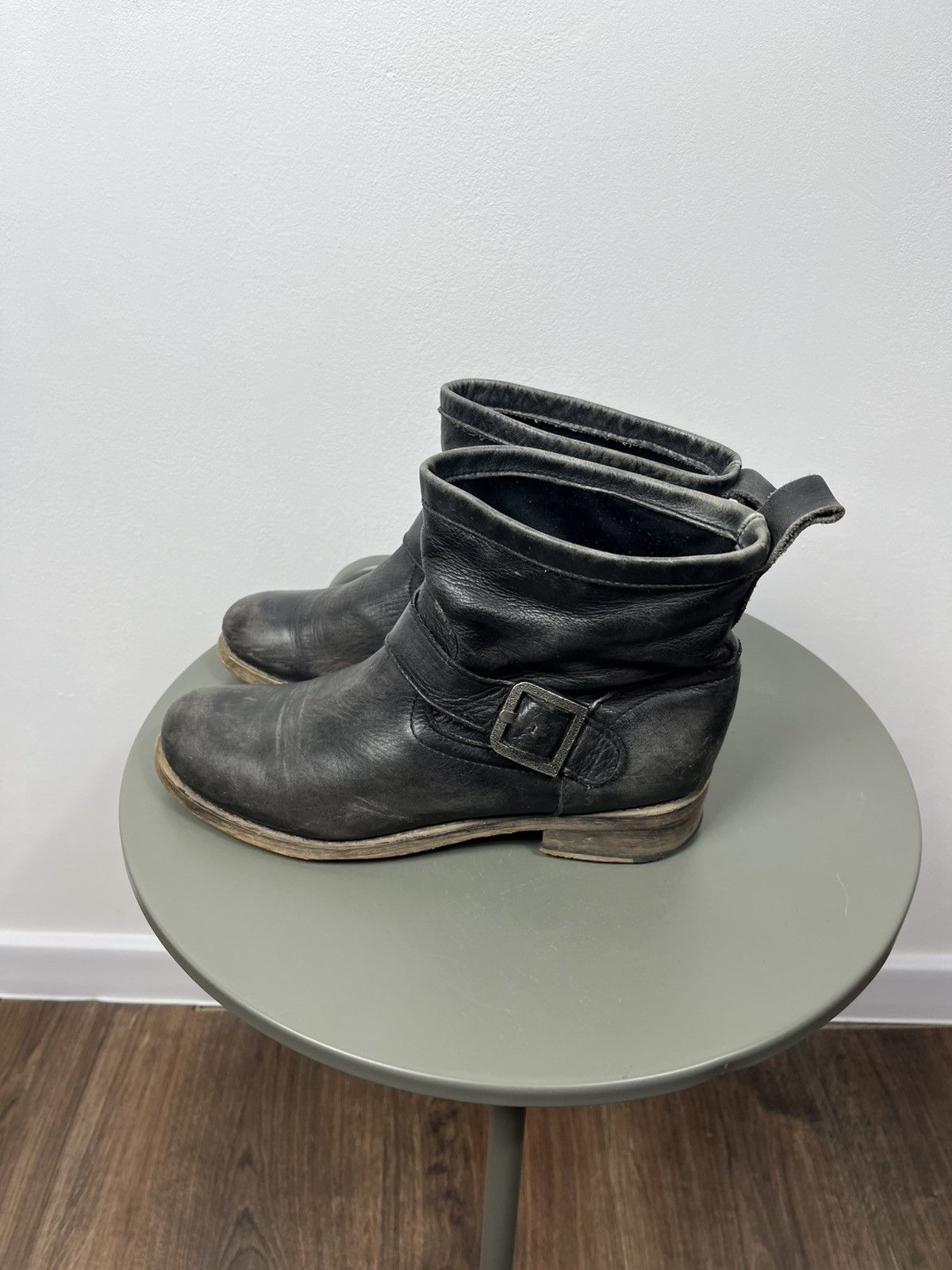 Other Black Distressed Leather Buckle Ankle Boots Size 39 Size US 8.5 / IT 38.5 - 4 Thumbnail