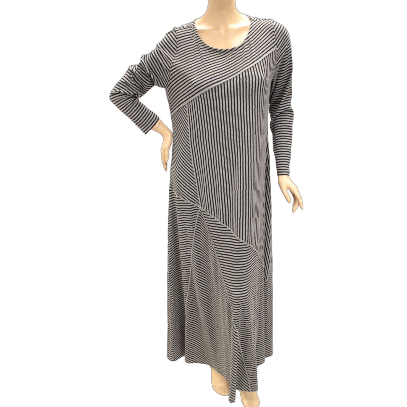Soft Surroundings Soft Surroundings Maxi Dress Women's XL Black Gray Striped Stretch Goth Size XL / US 12-14 / IT 48-50 - 1 Thumbnail