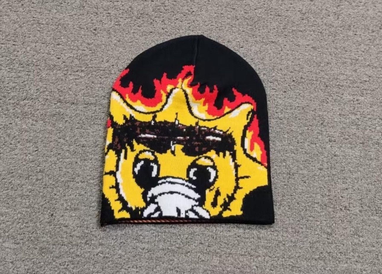 Japanese Brand Knit Flames No Cuff Beanie Hat Black Size ONE SIZE - 1 Thumbnail