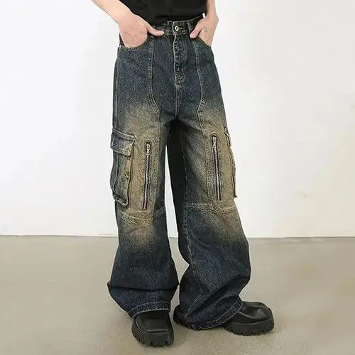VIBE Multi Pocket Retro Blue Baggy Jeans Size US 33 - 3 Thumbnail