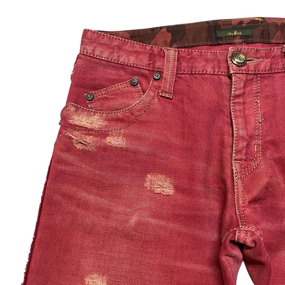 Obelisk Obelisk Red Blood Hole Distressed Denim Flare Jeans Size US 29 - 4 Thumbnail