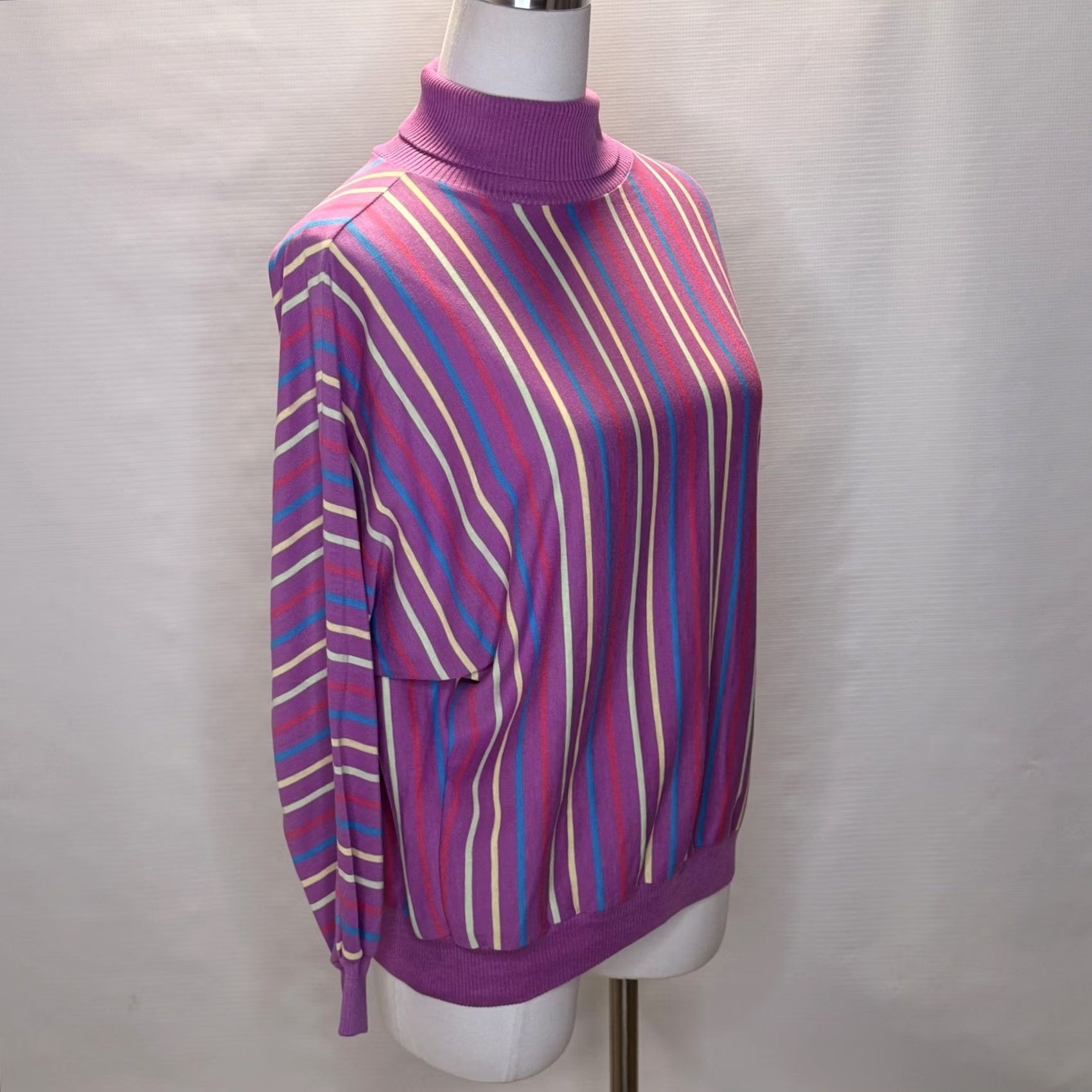 Vintage VINTAGE Ginni's Girl Sweater Womens Large Dolman Striped Mock Neck Made USA 80s Size L / US 10 / IT 46 - 2 Thumbnail