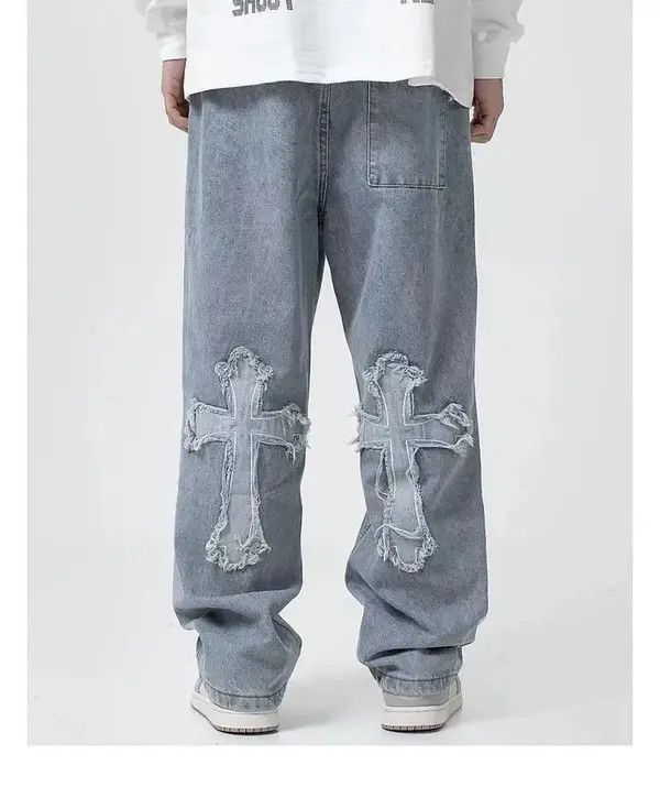 Designer Jeans with cross edges hip-hop baggy korean style y2k punk Size US 32 / EU 48 - 7 Thumbnail