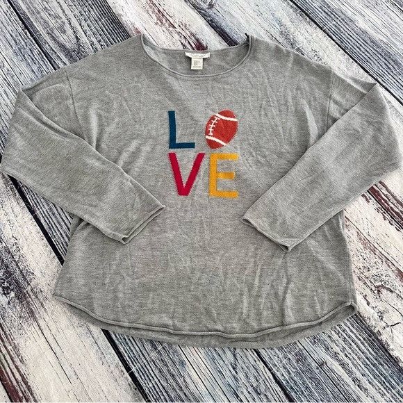 Rachel Zoe Rachel Zoe Gray Cashmere Blend “Love Football” Knit Sweater Size XL / US 12-14 / IT 48-50 - 2 Thumbnail