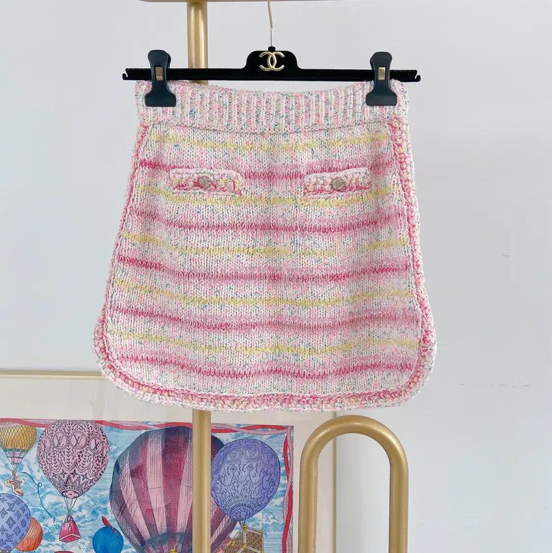 Chanel Chanel Pink Summer Cotton Mini Skirt 0089 Size 23" - 1 Thumbnail