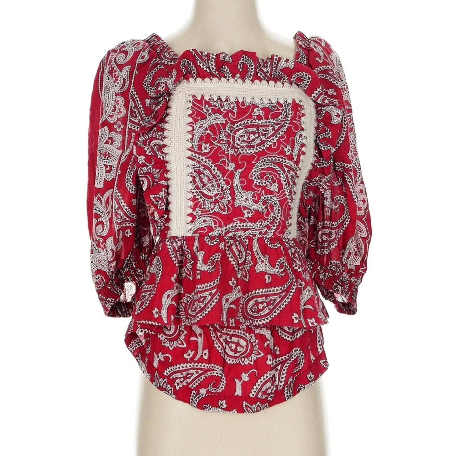 Sea New York Sea New York Red Theodora Paisley Blouse with Lace Detail Size M / US 6-8 / IT 42-44 - 5 Thumbnail