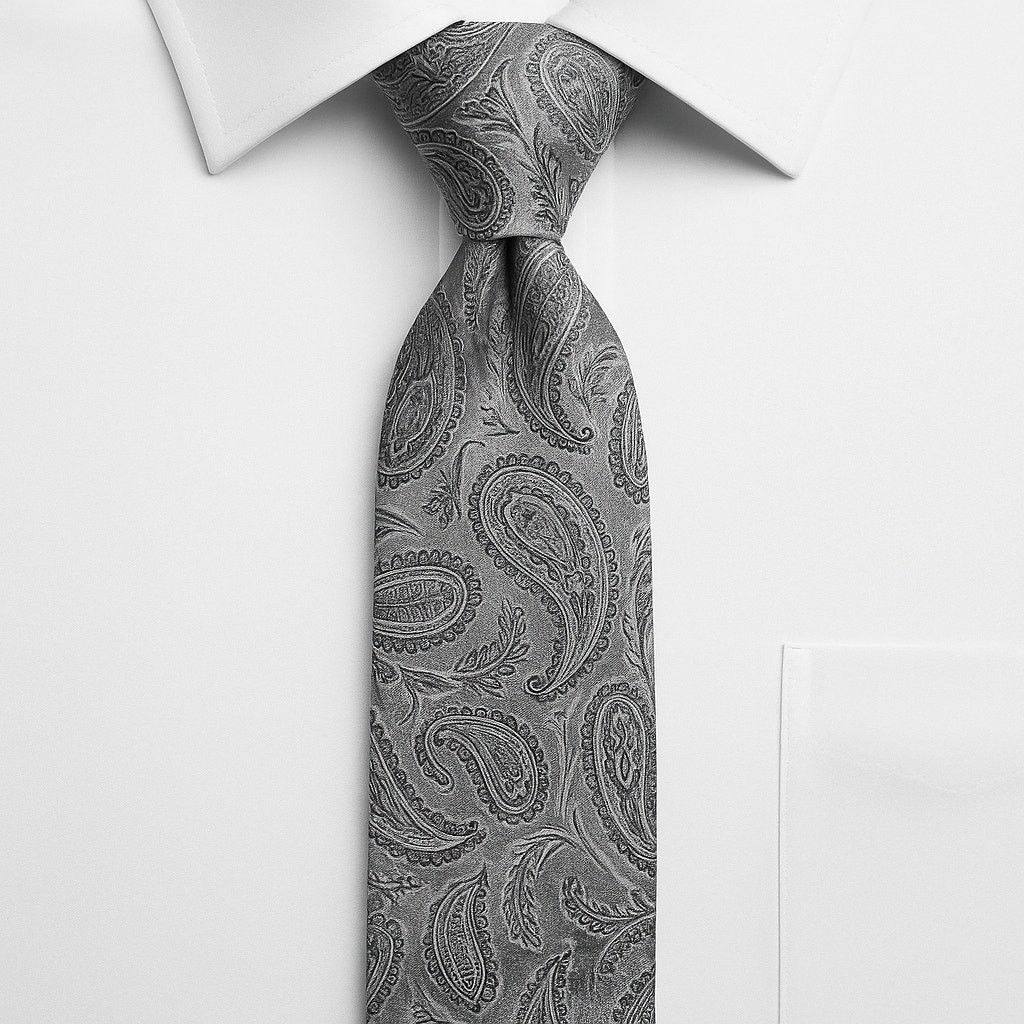 Stafford Stafford Essentials Silver Gray Paisley Silk Tie Size ONE SIZE - 1 Thumbnail