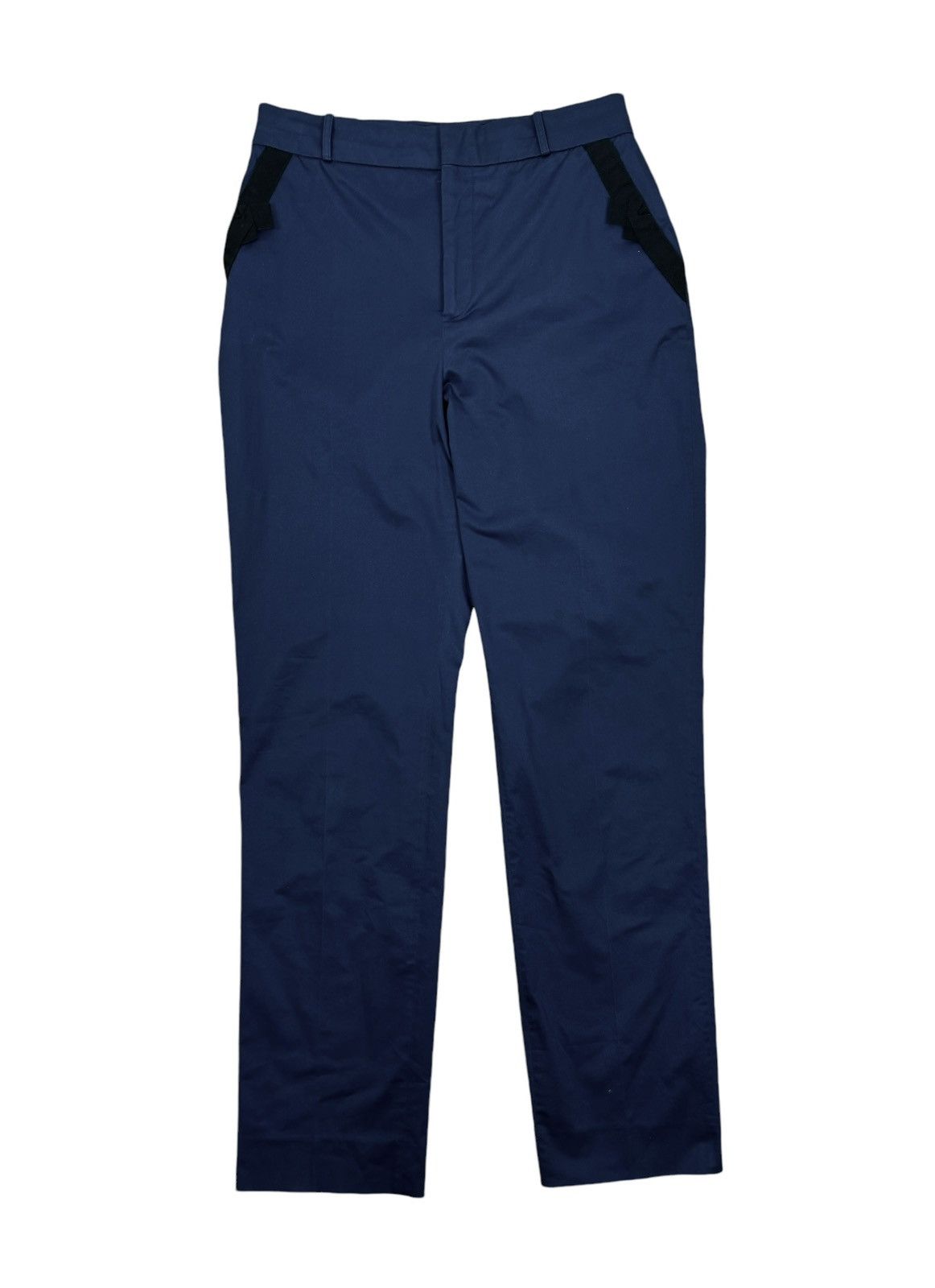Valentino Valentino Blue Cotton Crystal Detail Straight Formal Pants Size 30" / US 8 / IT 44 - 9 Thumbnail
