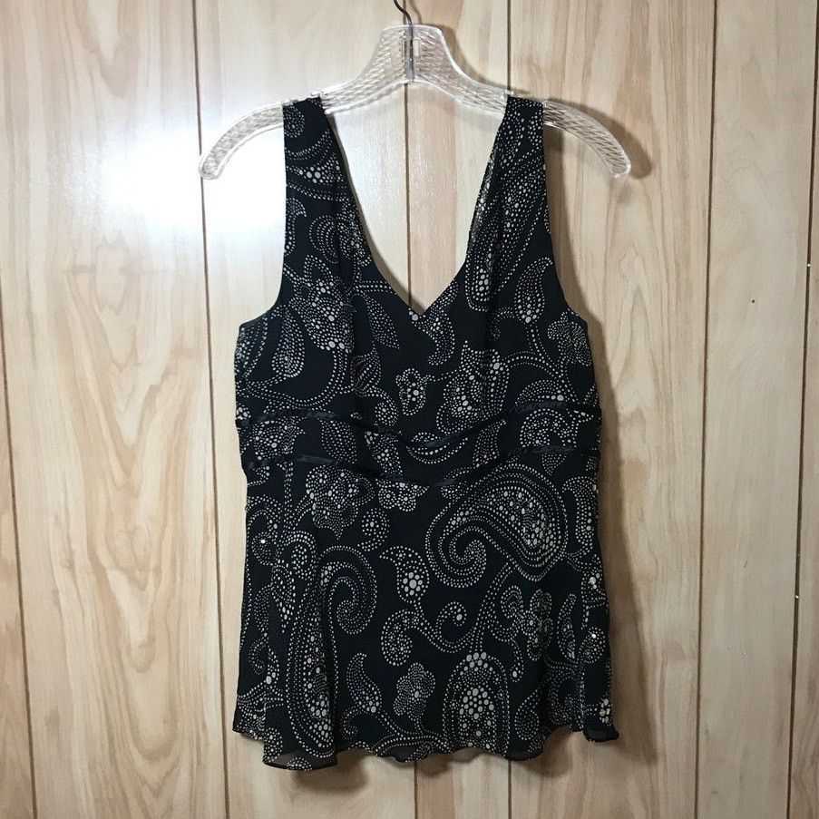Ann Taylor Ann Taylor Black Sequin Paisley Silk V-Neck Tank Top 10 Size L / US 10 / IT 46 - 2 Thumbnail