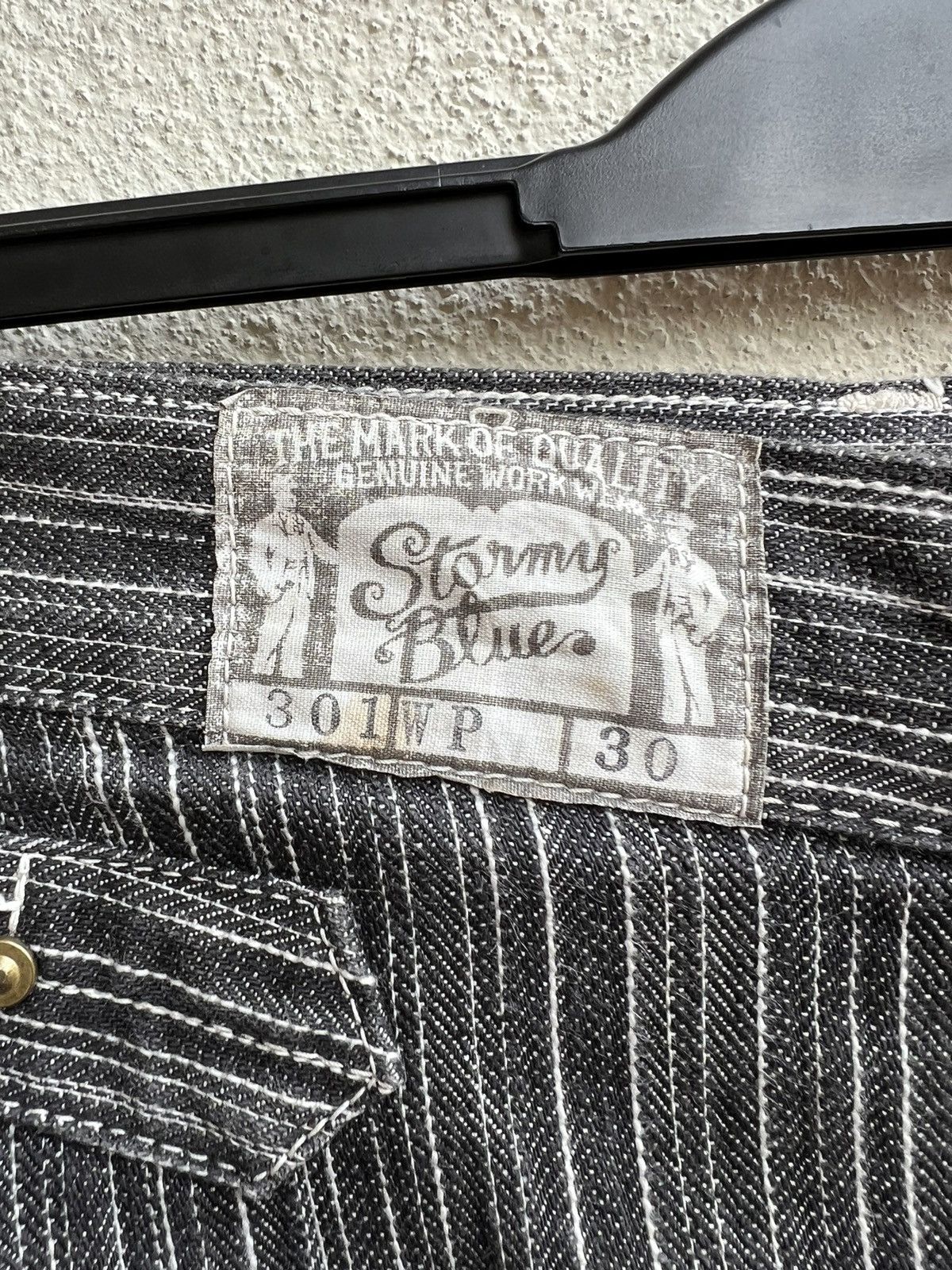 Pherrow's STORMY BLUE Japan Buckle Back Striped Carpenter Denim Jeans Size US 30 / EU 46 - 22 Thumbnail