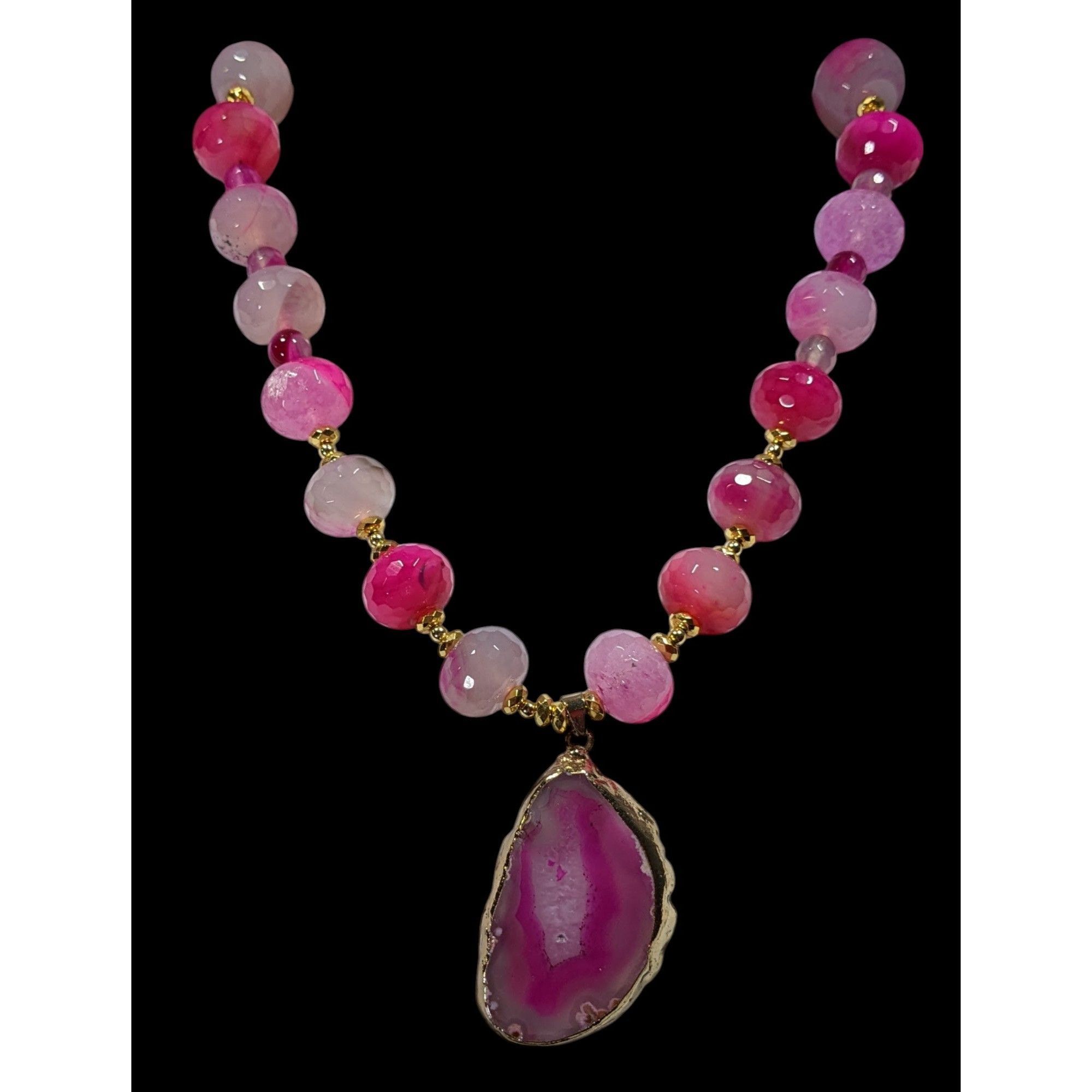 Other Glam Nature Inspired Pink Dyed Agate And Geode Slice Necklac Size ONE SIZE - 2 Thumbnail