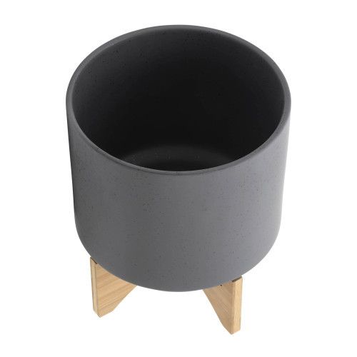 Designer × Homemade S/2 8/10" PLANTER W/ WOOD STAND, MATTE GRAY Size US L / EU 52-54 / 3 - 6 Thumbnail
