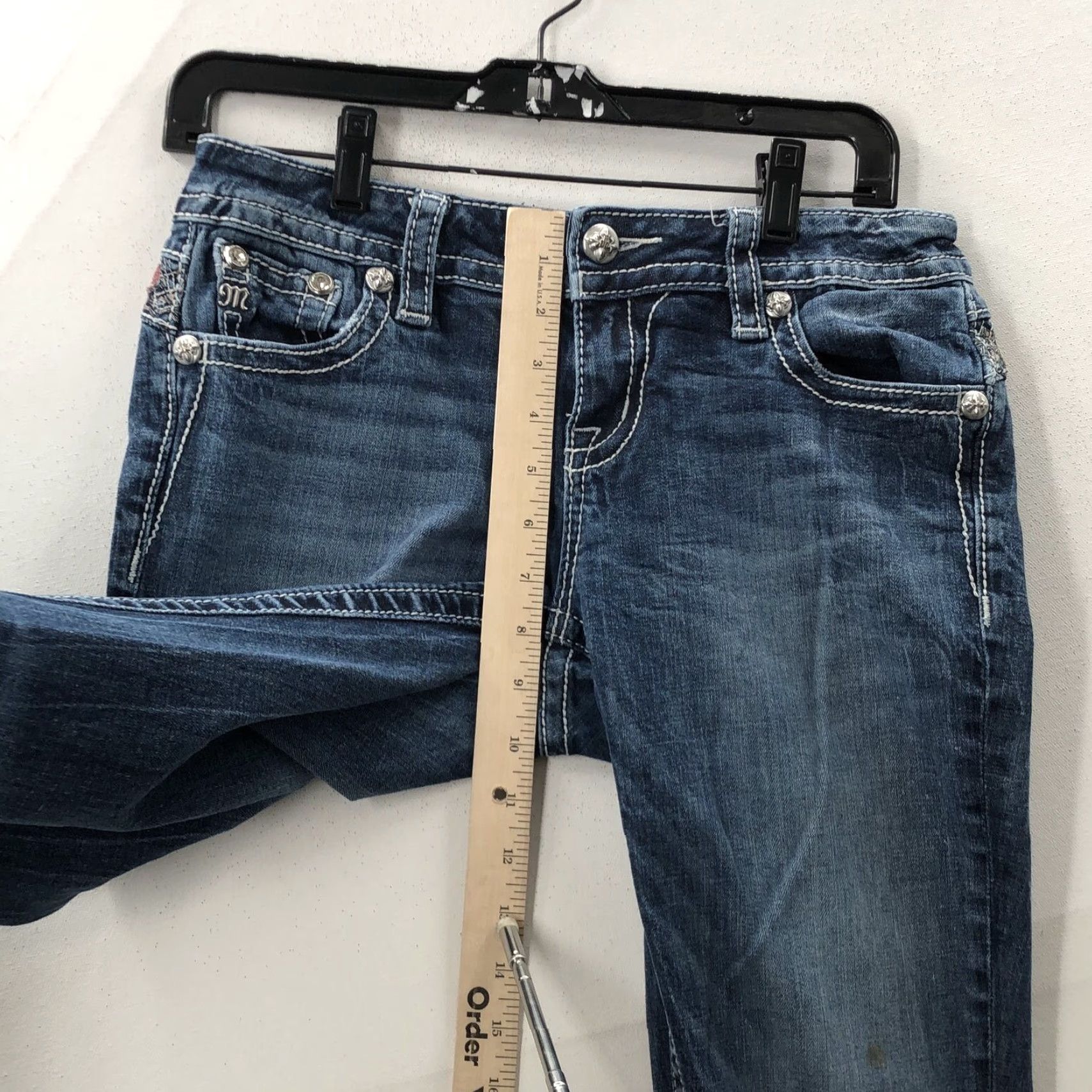 Miss Me Miss Me Jeans Bootcut Denim Women 26 Light/Medium Blue Relaxed Fit Inseam 33 in 5-Pocket Accents Button Belt Loops Mens Womens Girls Boys Size 26" / US 2 / IT 38 - 3 Thumbnail