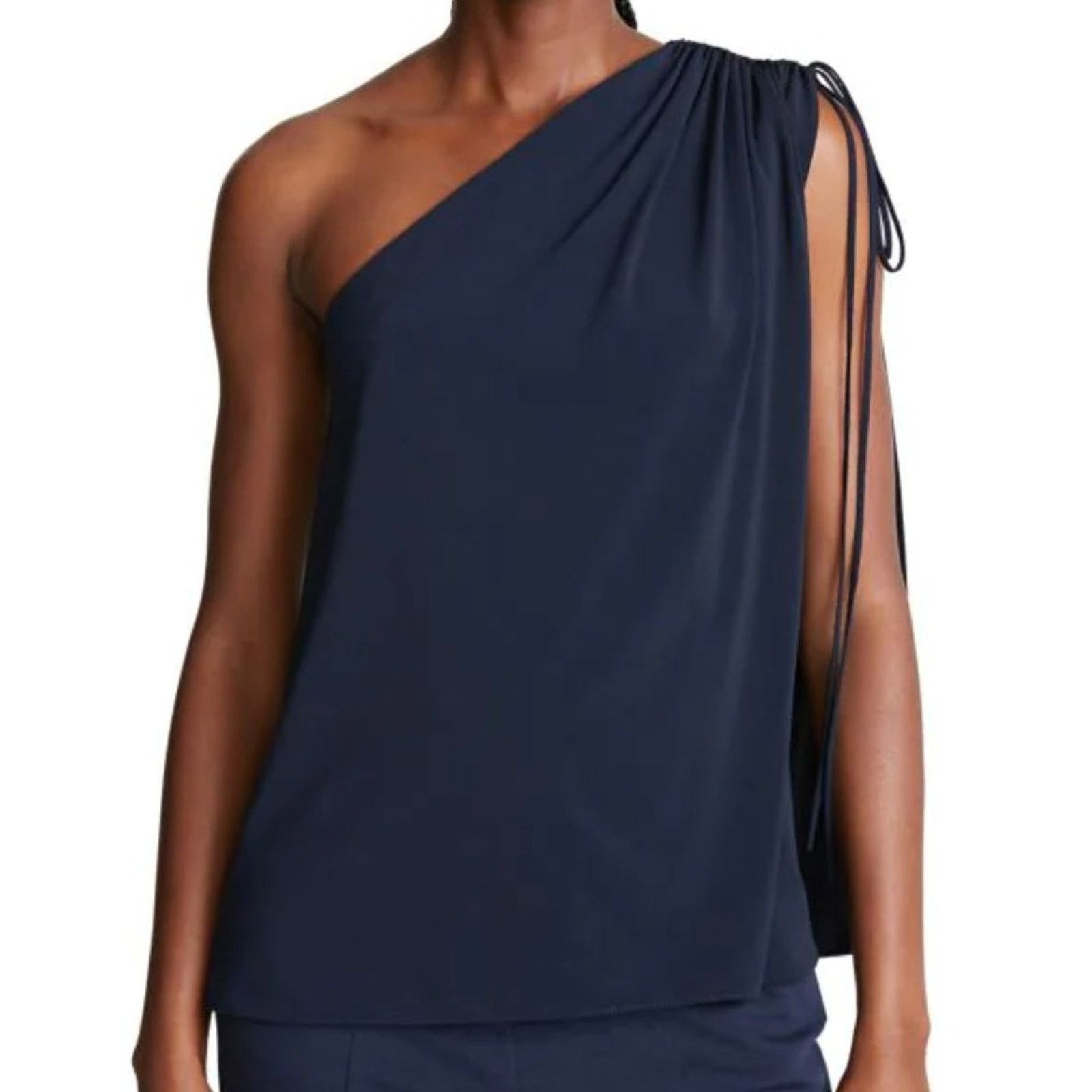 Halston Halston Nathalie Jersey Draped One Shoulder Navy Top XL Size XL / US 12-14 / IT 48-50 - 2 Thumbnail