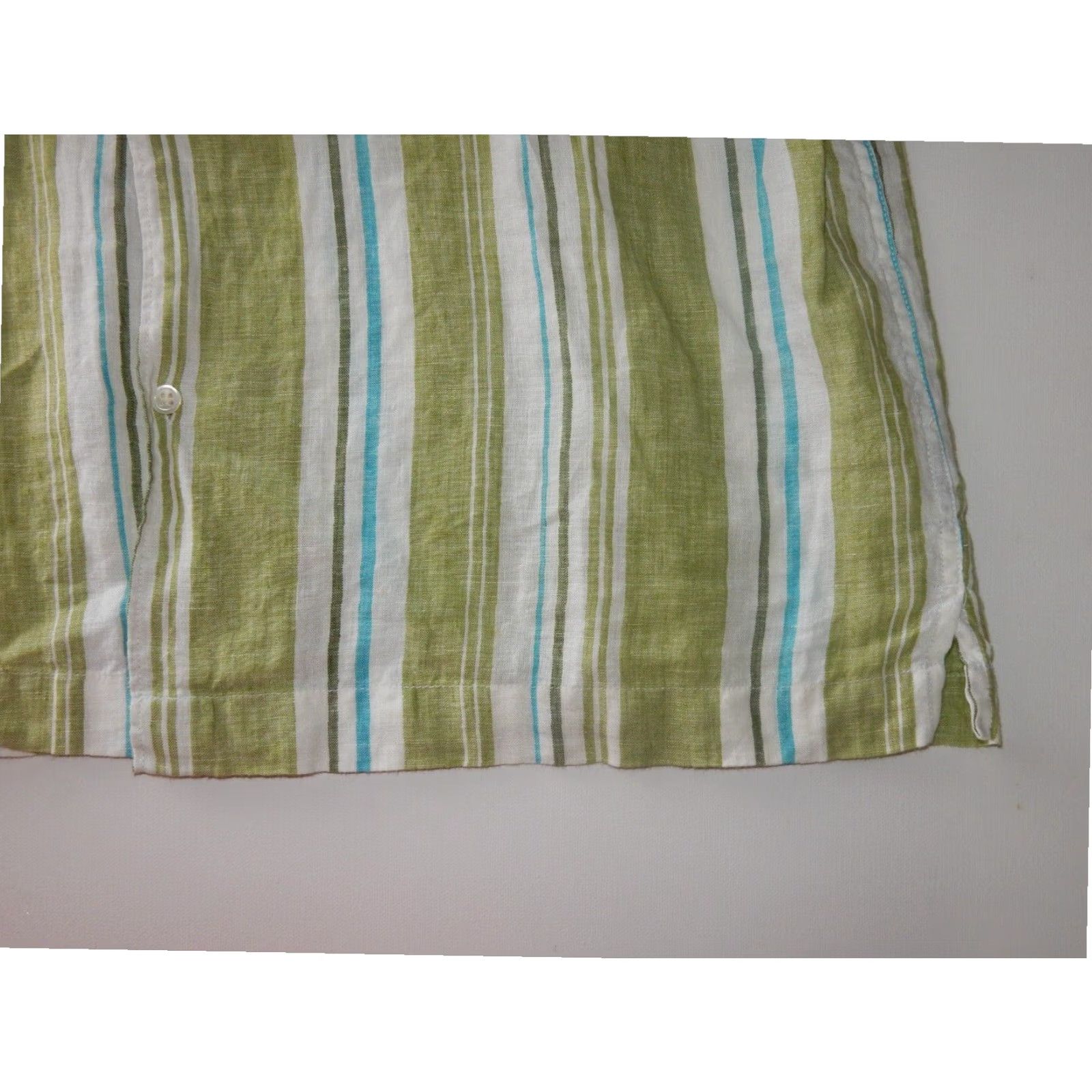 Banana Republic Banana Republic Linen Shirt Men's Short Sleeve Green Striped Large Size US L / EU 52-54 / 3 - 2 Thumbnail