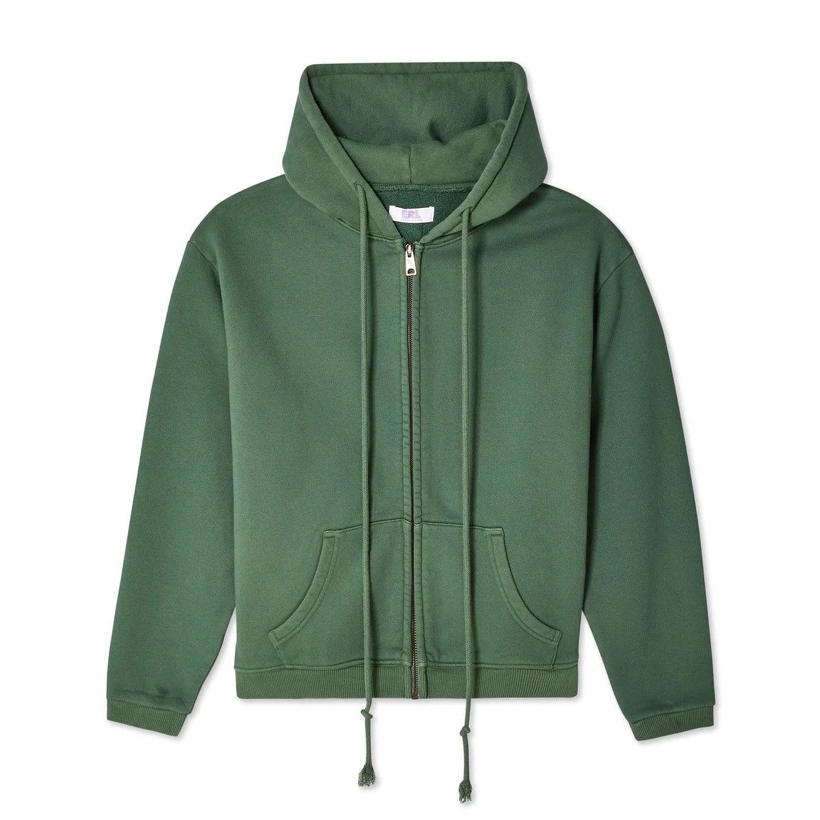 ERL Unisex Zipped Fleece Hoodie Knit in GREEN | FWRD