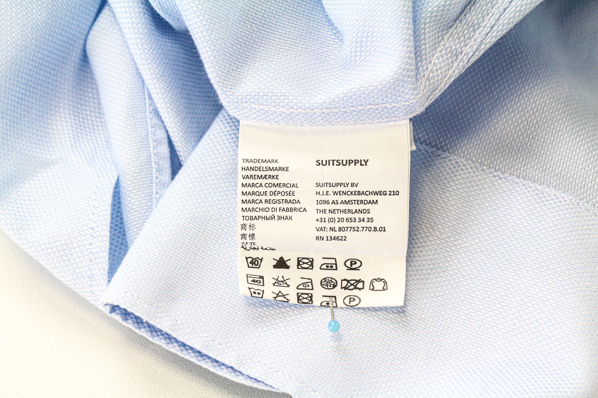 Suitsupply 46-7/18L Slim Blue Cotton Button-Up Shirt 79053 Size 46L - 6 Thumbnail