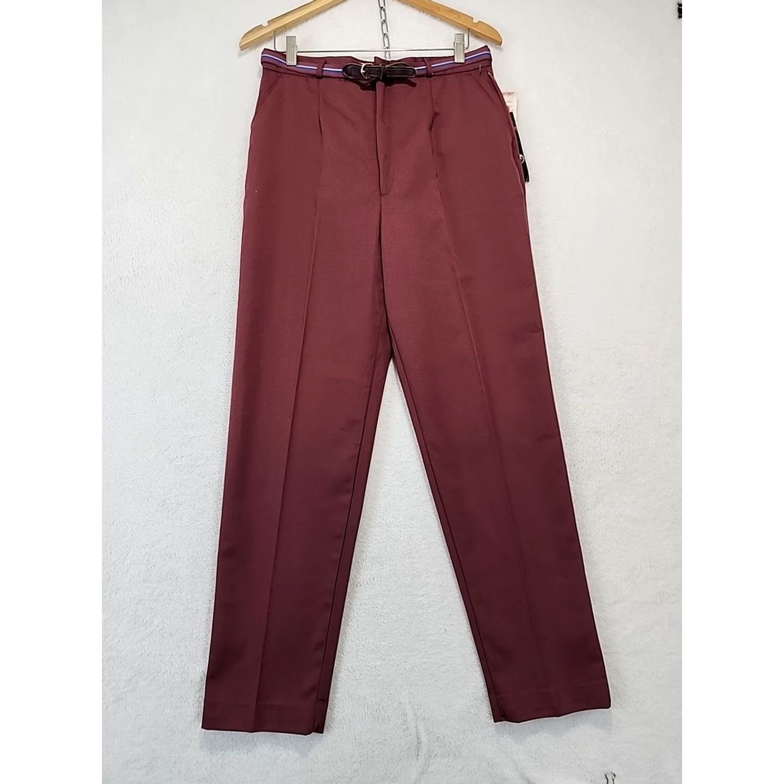 Vintage VINTAGE Lord Isaacs Belted Cranberry Womens High Rise Slacks 80s Dress Pants Straight Leg Size 16 Red Pockets Belted Button Zip Casual Mens Womens Size ONE SIZE - 4 Thumbnail